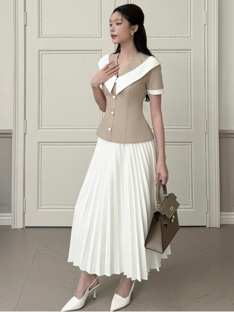 Áo kiểu peplum cổ V vạt trắng - A4107A