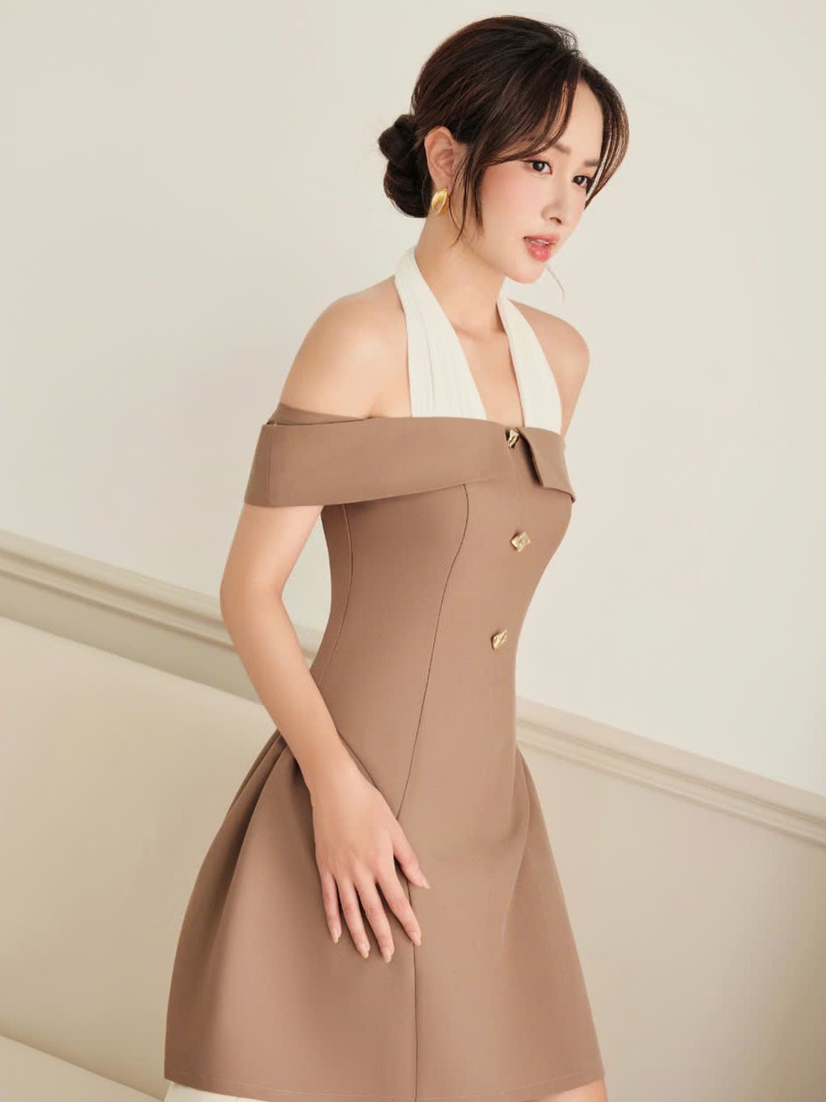 Đầm tiệc ngắn phối dây cổ yếm - D3884B