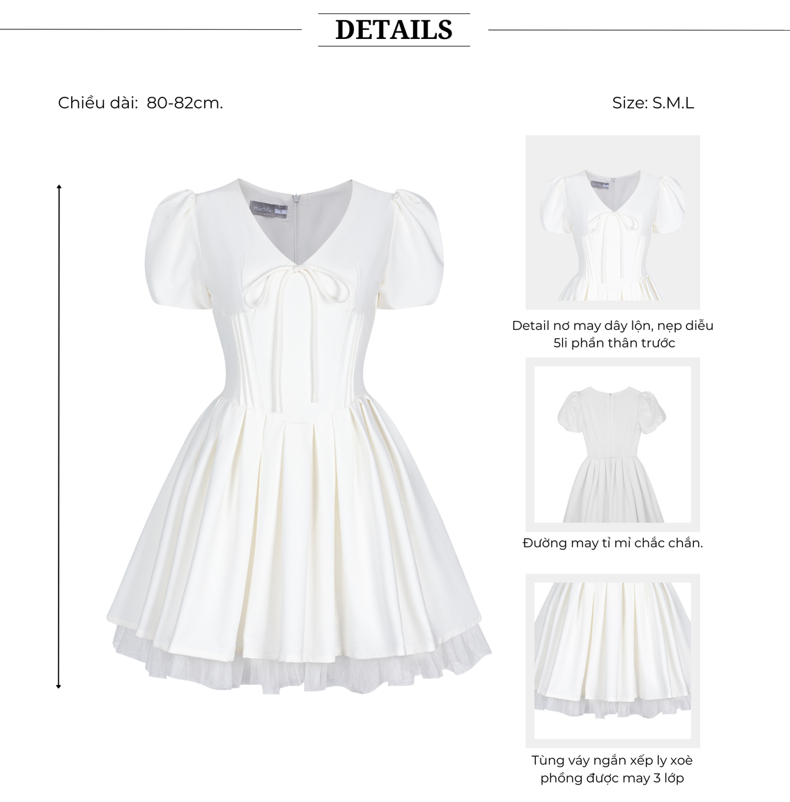Đầm ngắn cổ V tay phồng tùng xếp xoè đứng form chất cotton mịn-D4150B