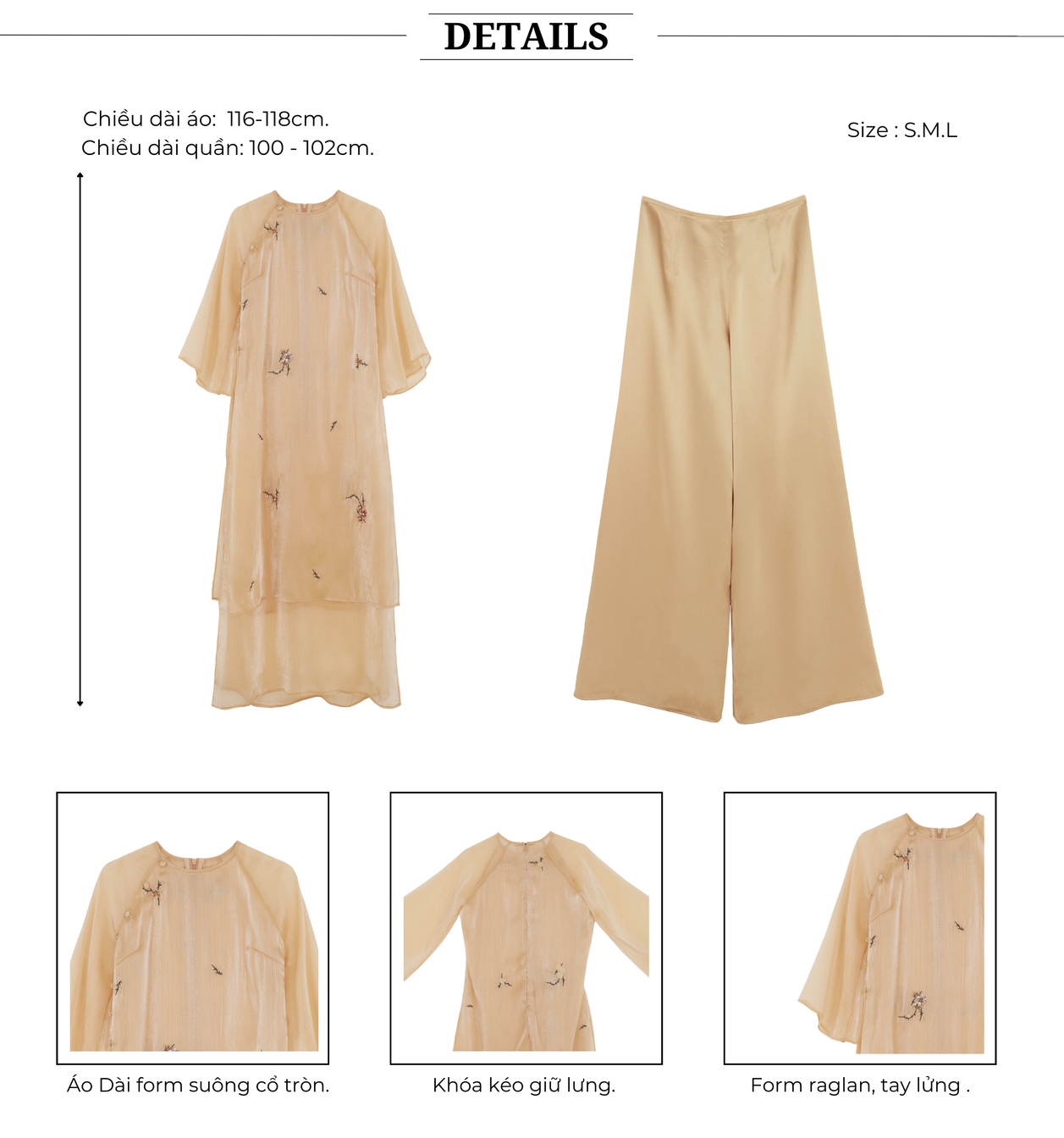 Set áo dài raglan đính đá - K4181A