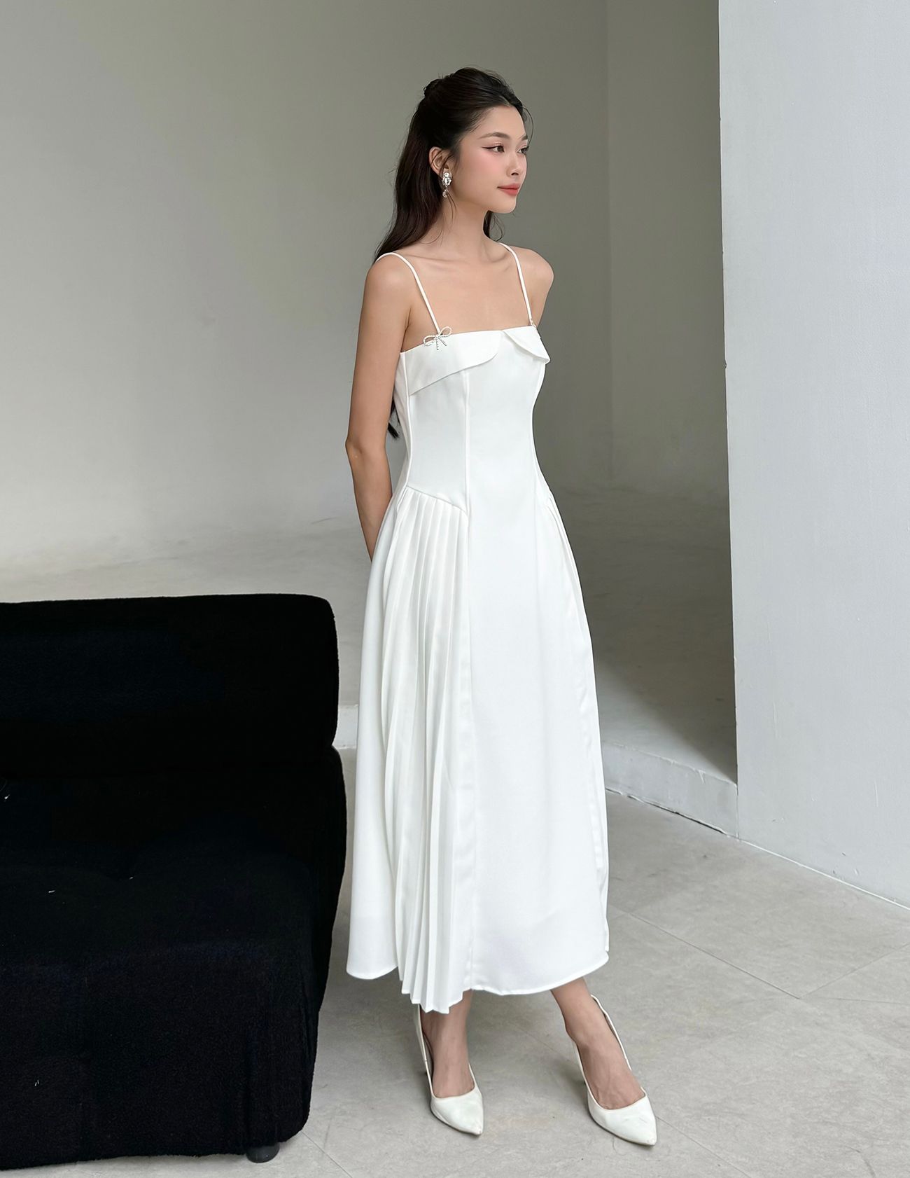 Đầm 2 dây phối Xếp ly -D3091