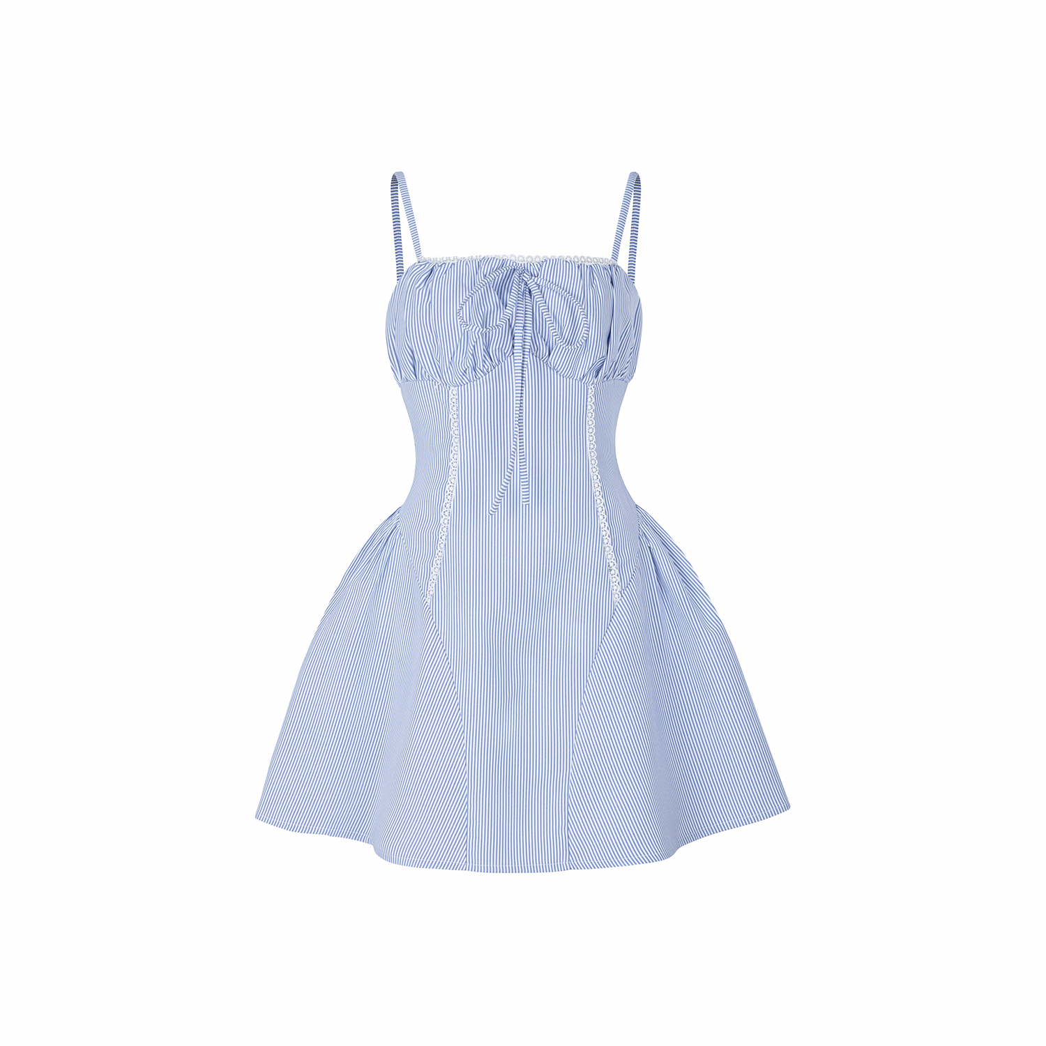 Đầm ngắn xoè nhún hông 2 dây xếp ngực chất cotton - D4084B