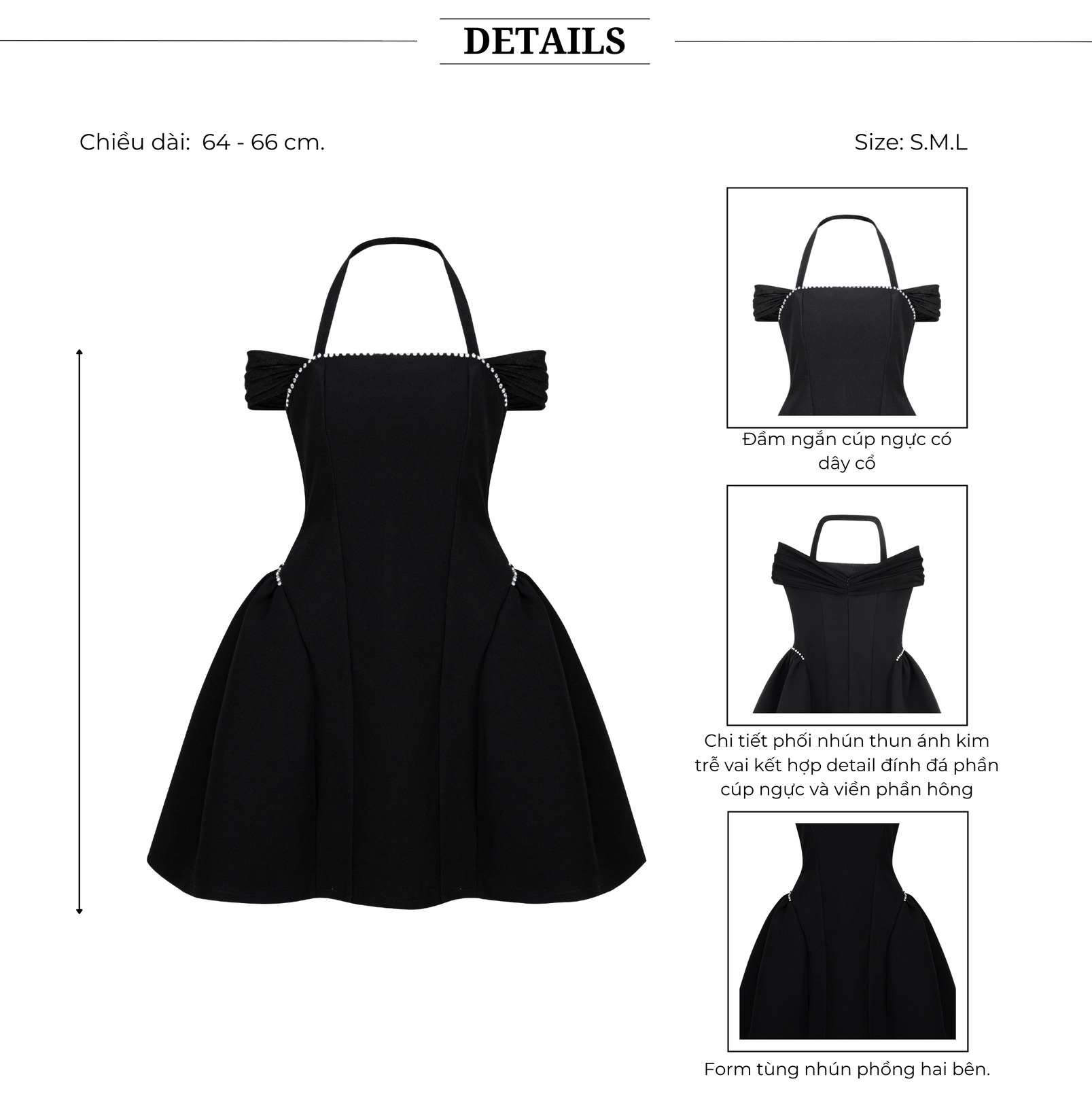 Đầm dự tiệc ngắn tùng xoè nhún phồng trễ vai kết đá sang trọng chất gold gân cao cấp-D4126A