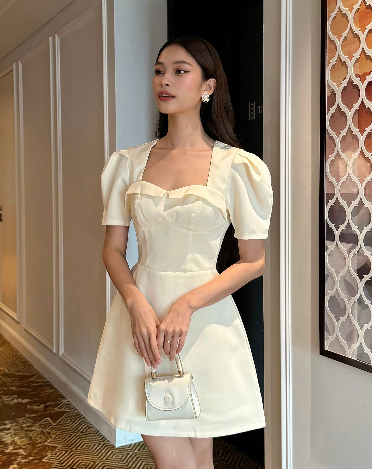 Đầm tiệc chữ A tay ngắn phối vạt - D3073