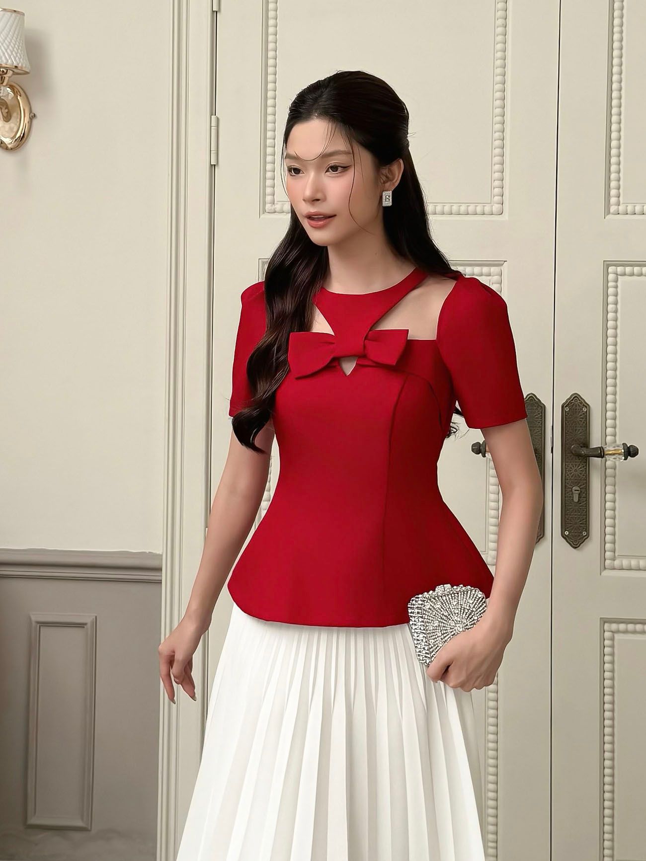 Áo kiểu peplum cut-out vai - A4063B