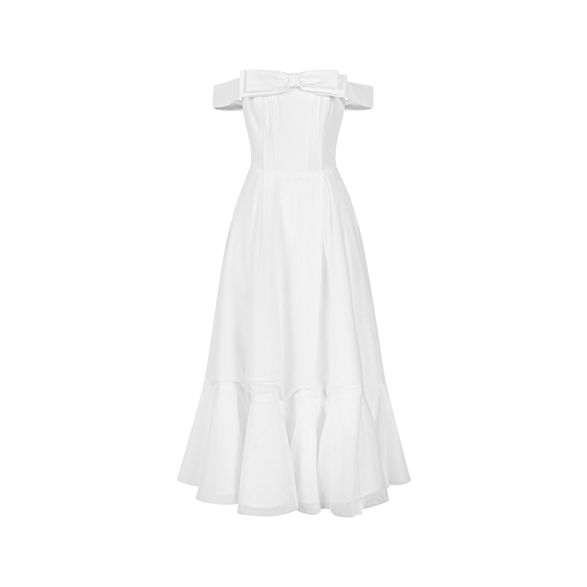 Đầm dự tiệc dài xòe trễ vai chất xô xốp dập phối tùng lưới xòe phồng-D3986A