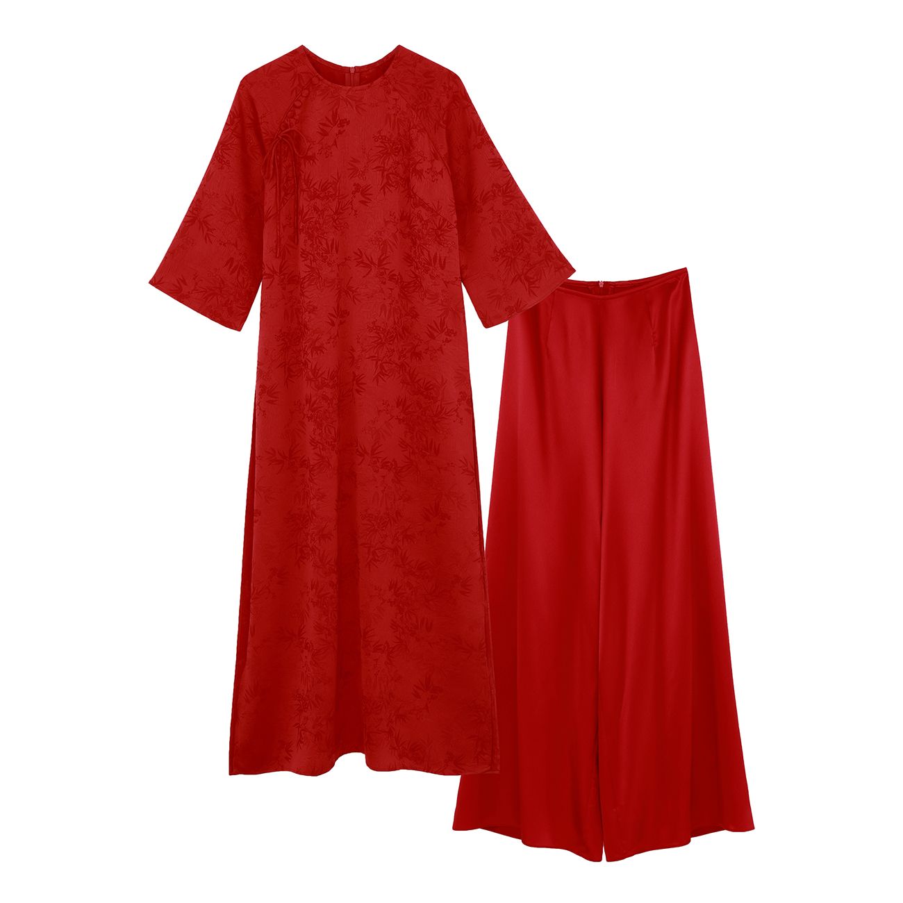 Set áo dài raglan lụa hoa - K4176T