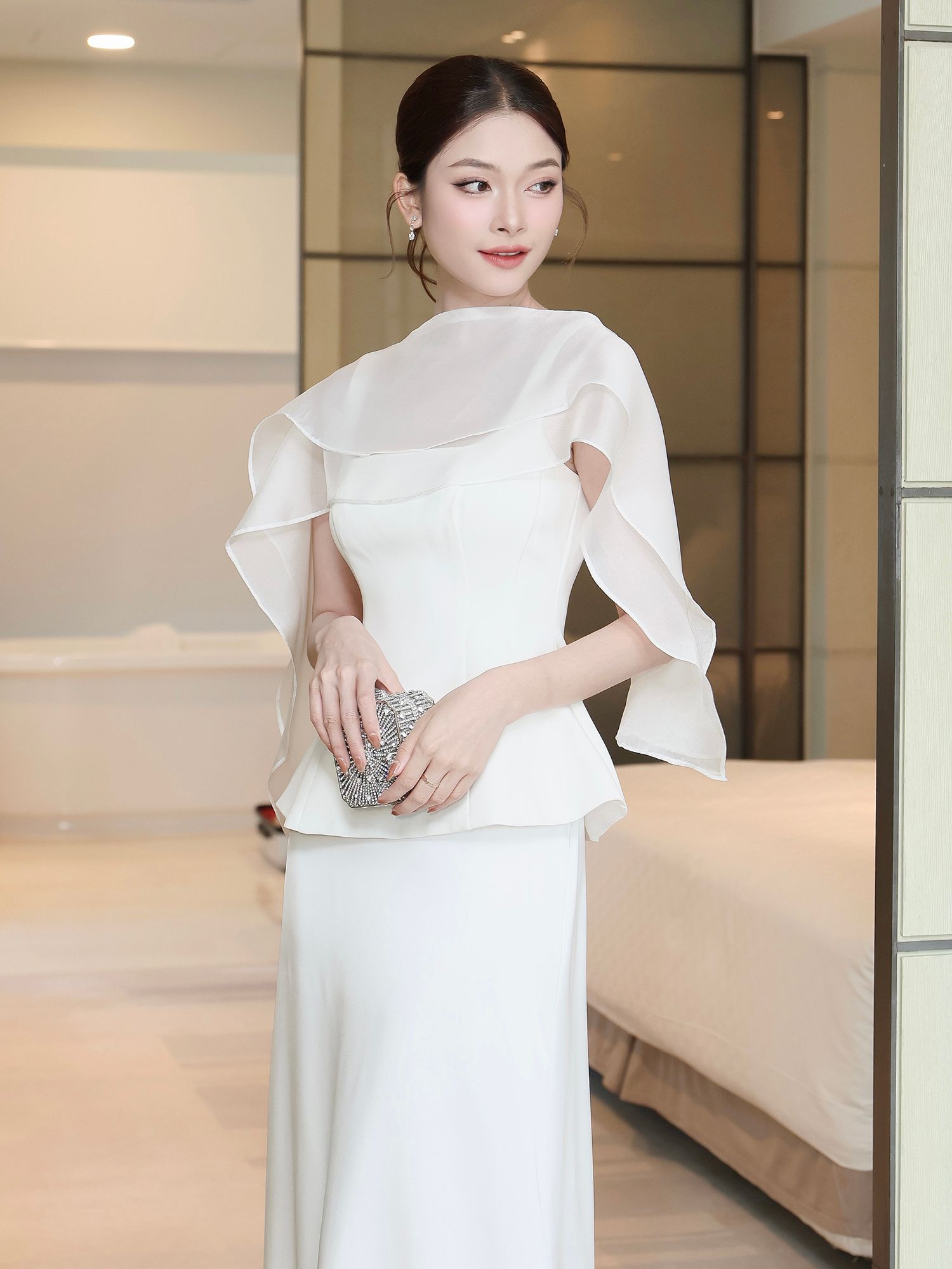 Áo kiểu tiệc cotton peplum A4371A