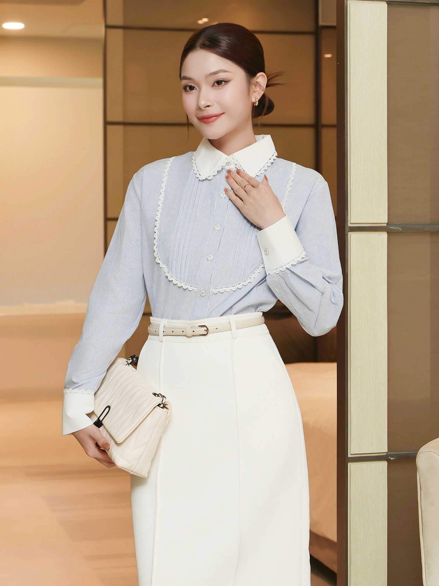 Áo sơ mi công sở cotton sọc xanh A4354T