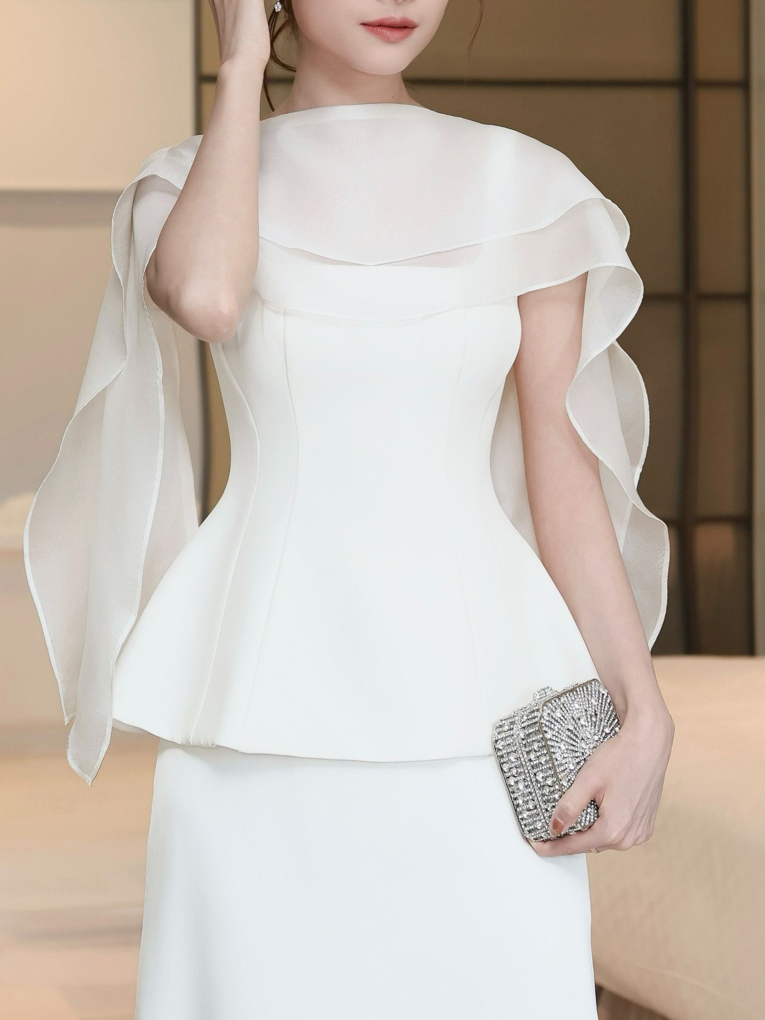 Áo kiểu tiệc cotton peplum A4371A