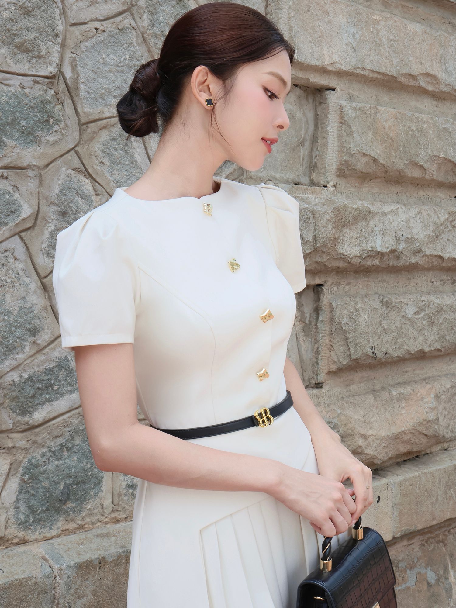 Đầm xòe A công sở ngắn xếp ly D4396A