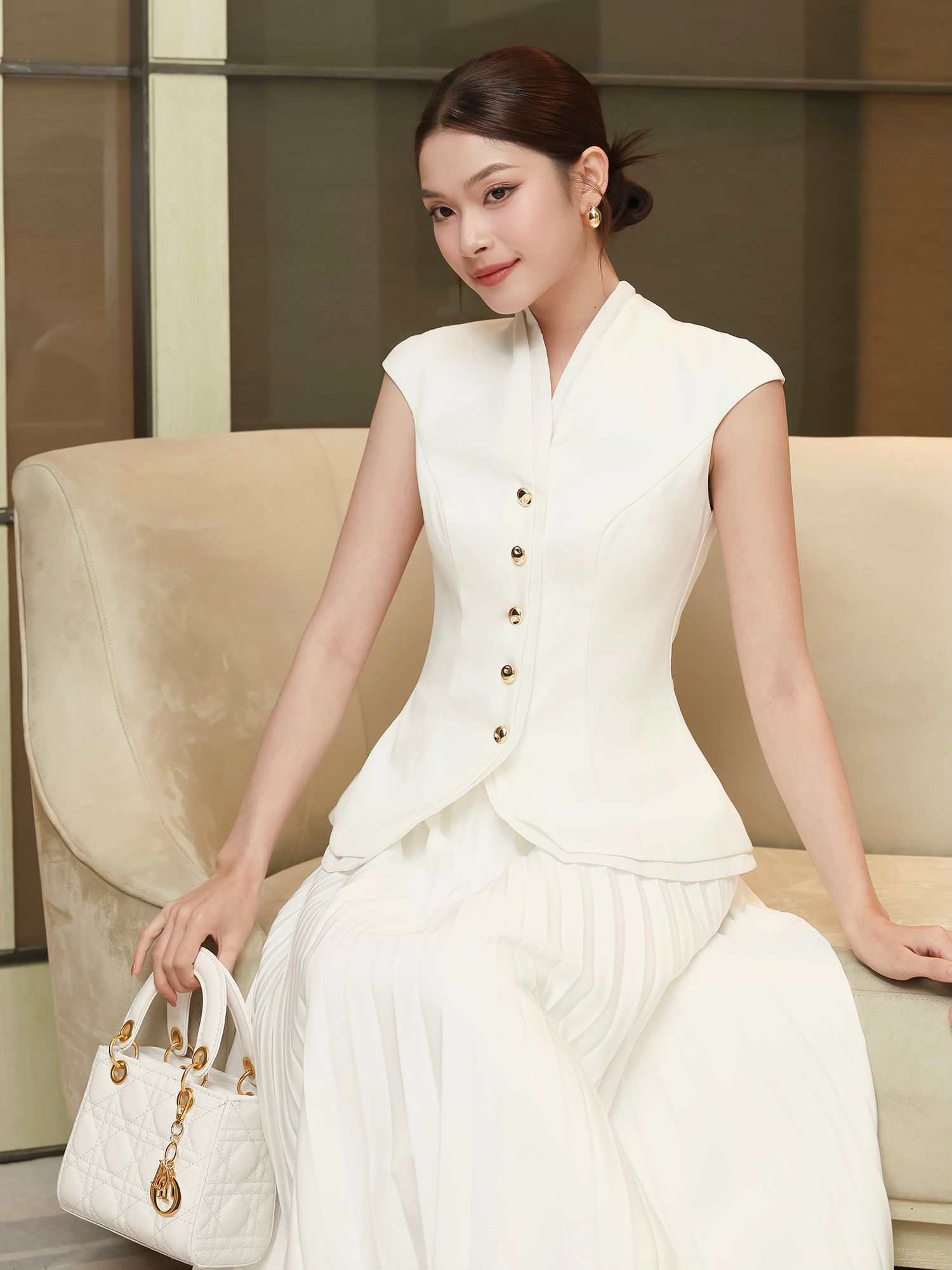 Áo kiểu tiệc peplum kết nút kiểu A4425B