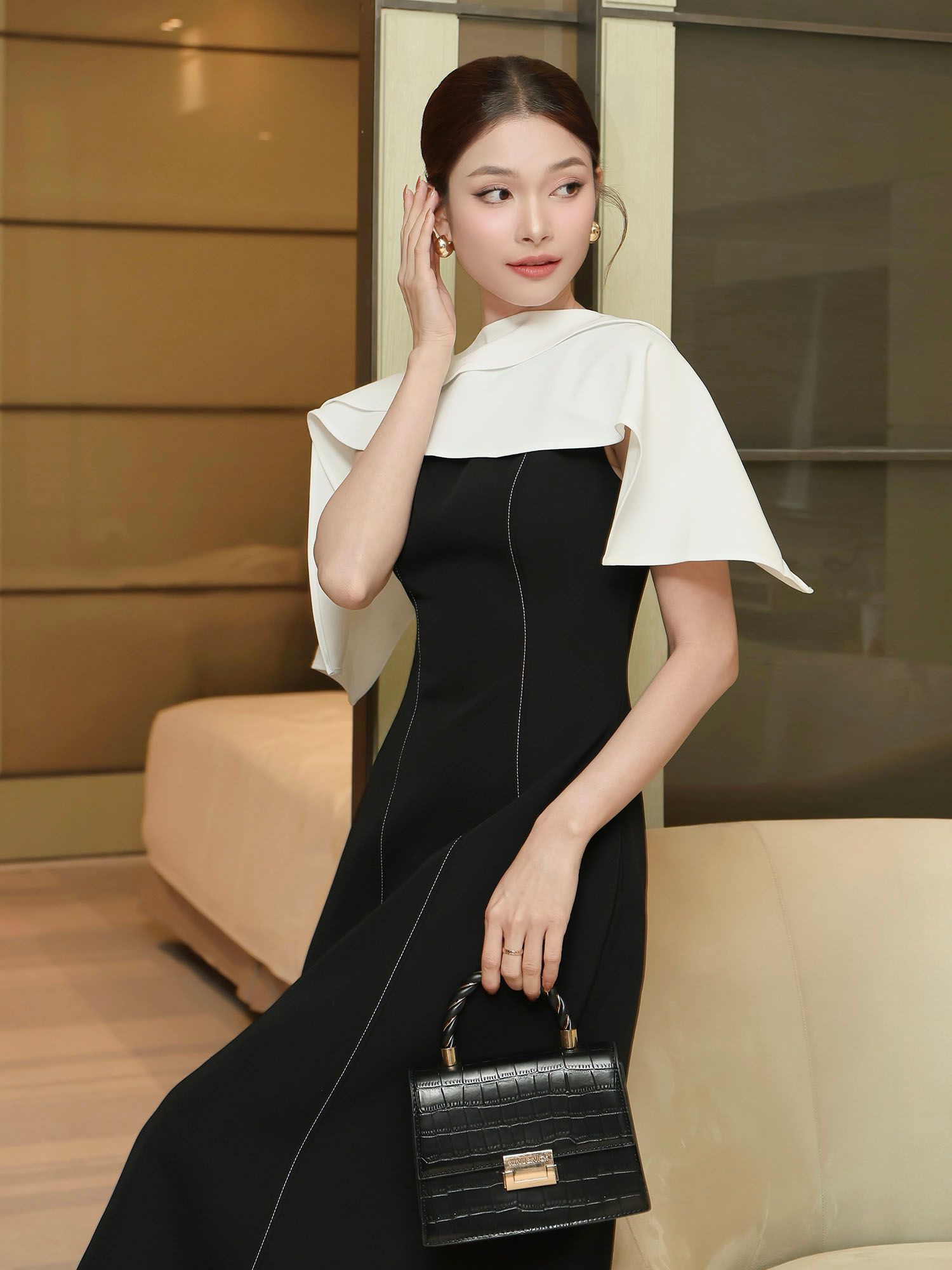 Đầm xoè tiệc dài cotton cổ thuyền D4331A