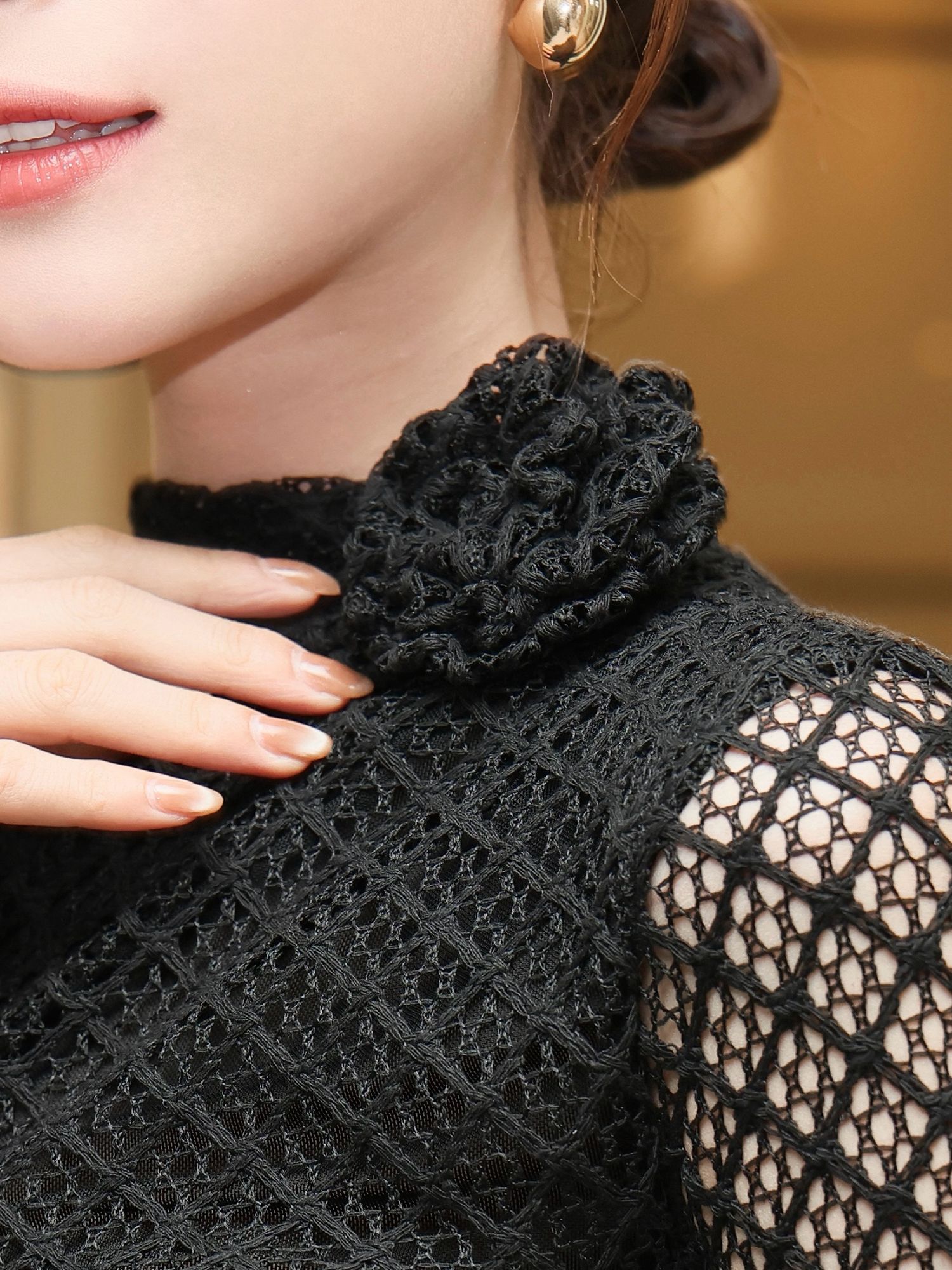 Áo kiểu tiệc cotton lưới kèm hoa A4373N