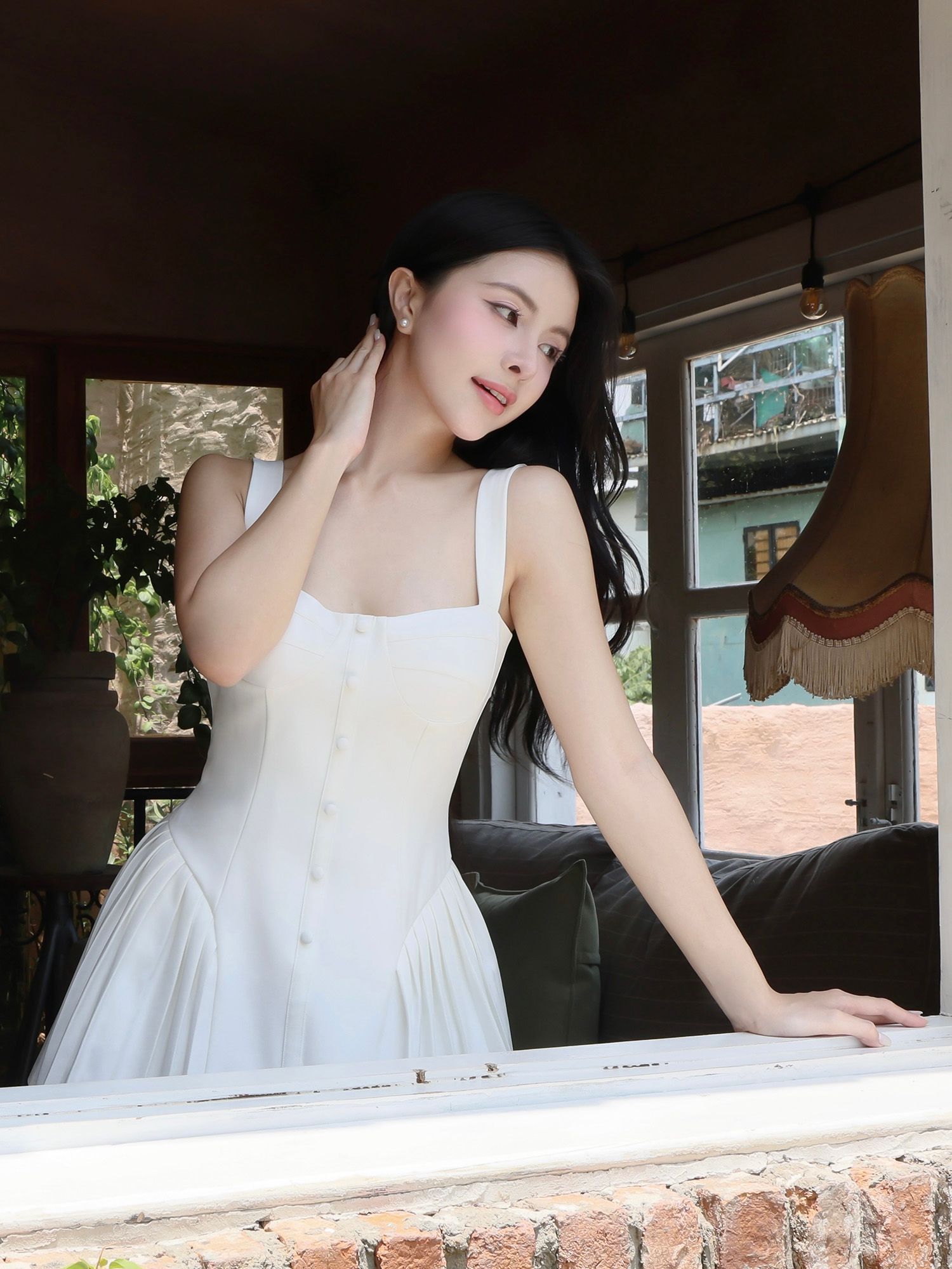 Đầm hai dây xòe dạo phố ngắn D4443A