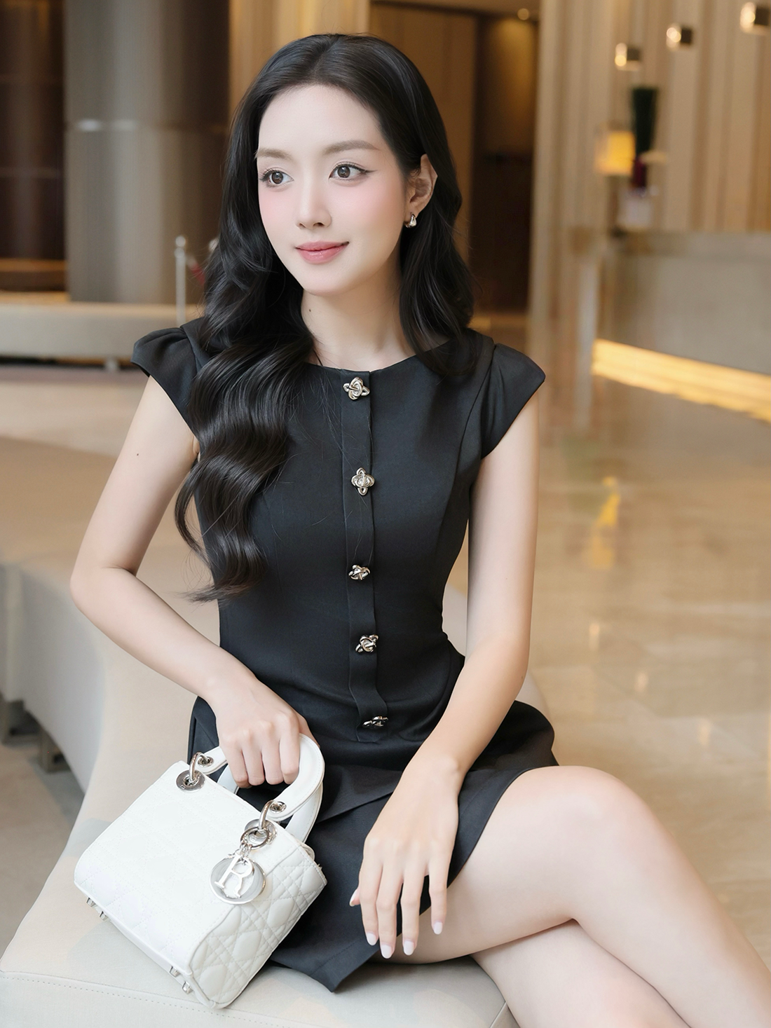 Đầm xòe tiệc ngắn tùng nhún eo D4436B