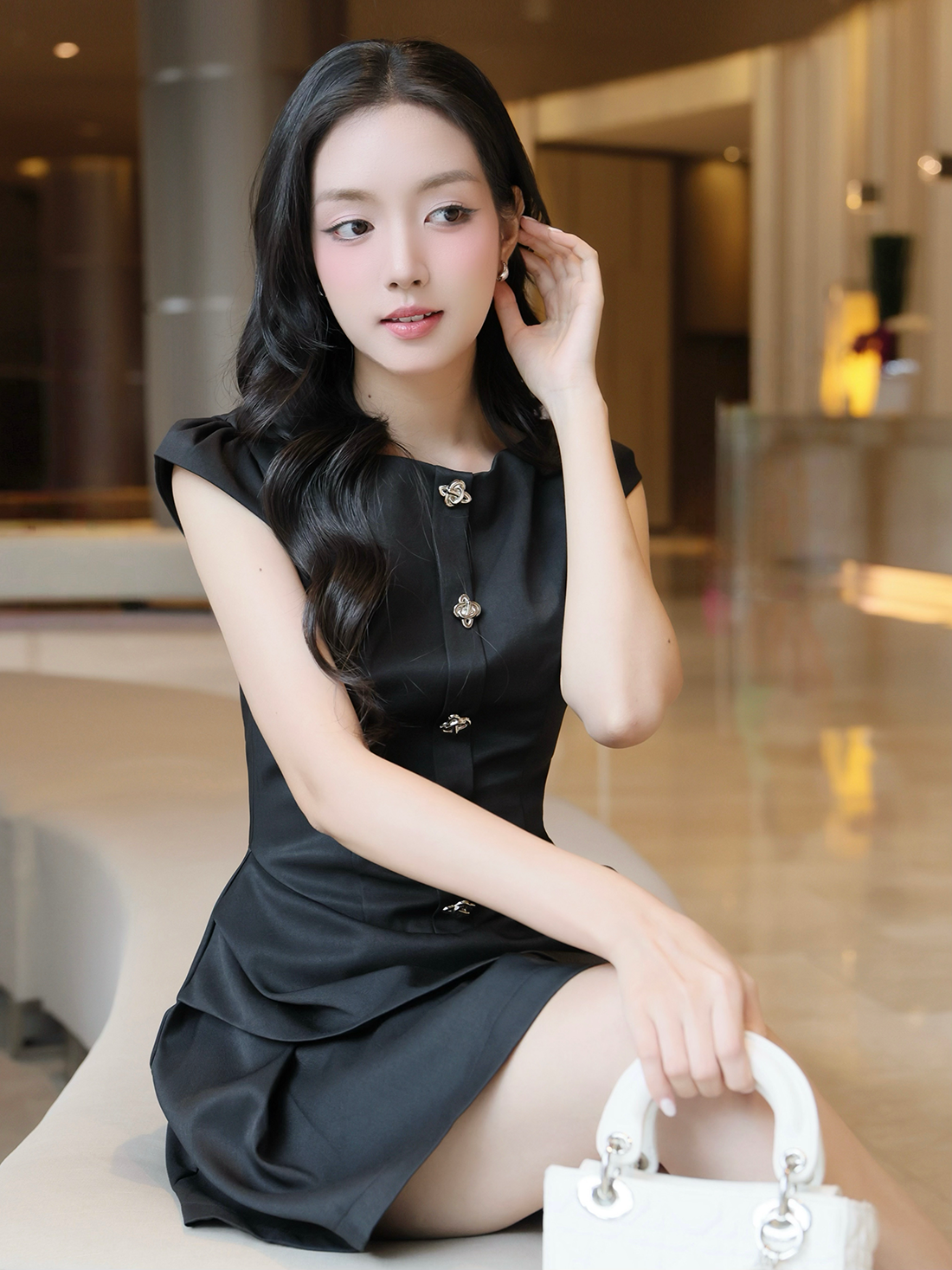 Đầm xòe tiệc ngắn tùng nhún eo D4436B