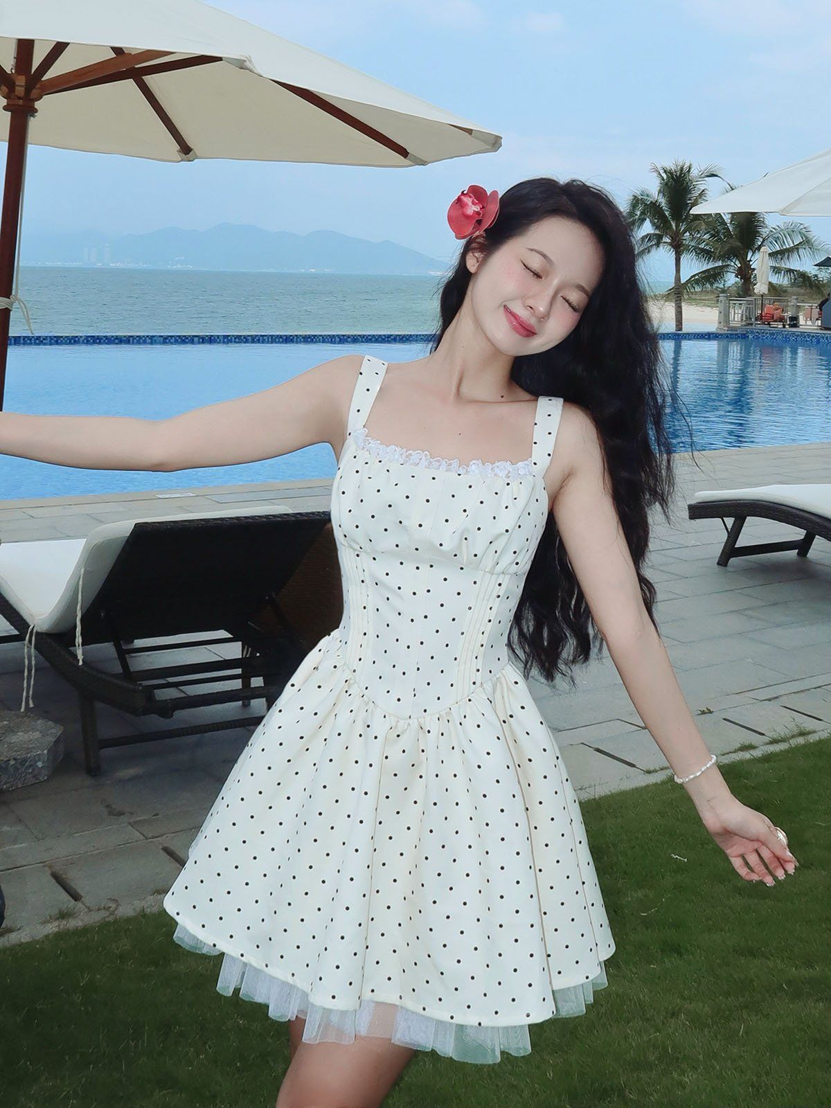 Đầm 2 dây dạo phố ngắn cotton xòe D4335B