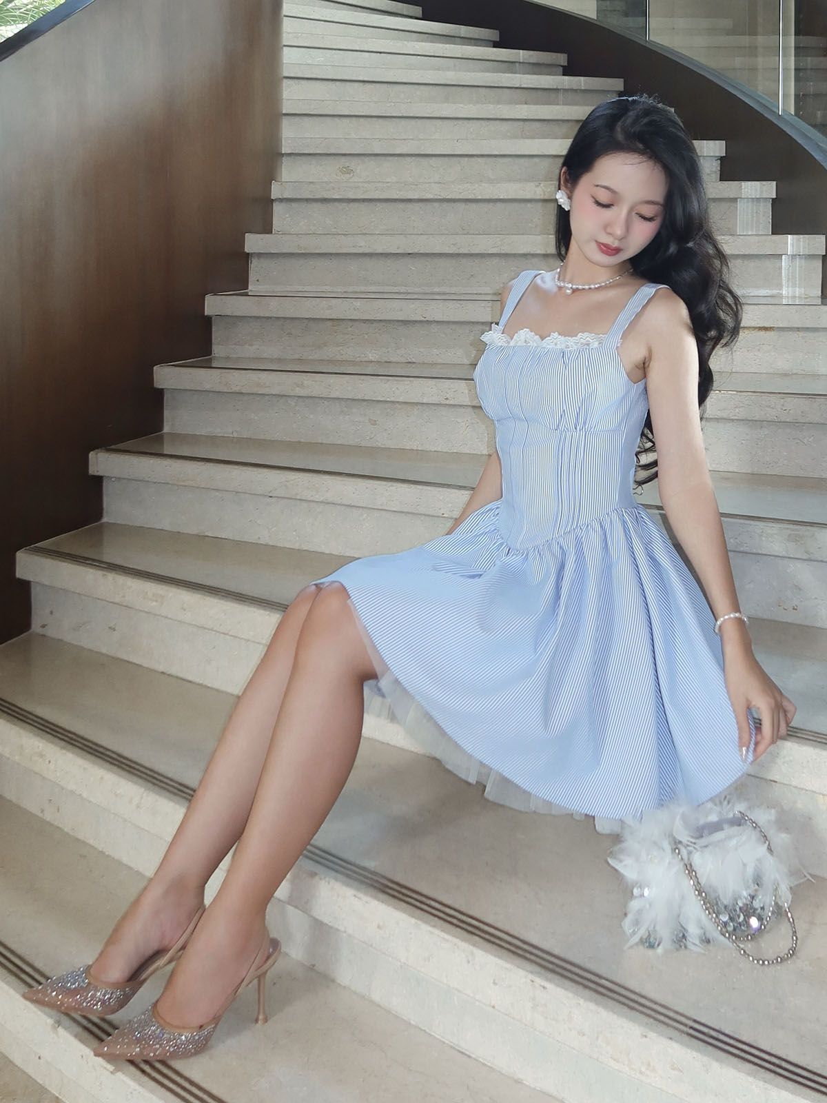 Đầm 2 dây dạo phố ngắn cotton xòe D4335B