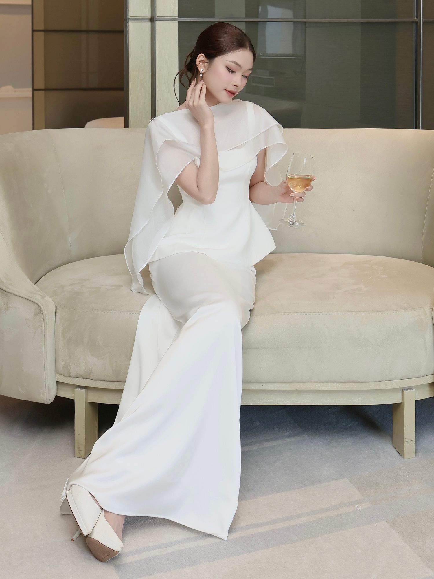 Áo kiểu tiệc cotton peplum A4371A