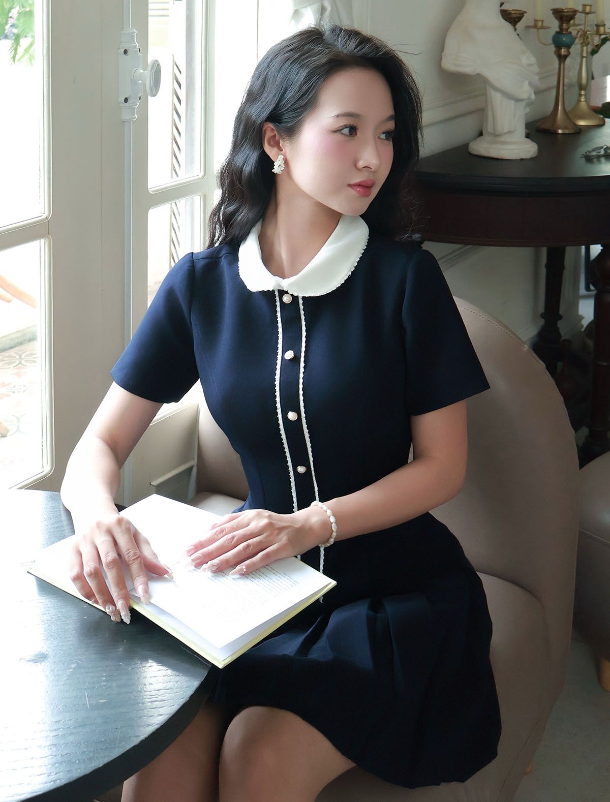 Đầm dạo phố ngắn cotton xếp li D4351A