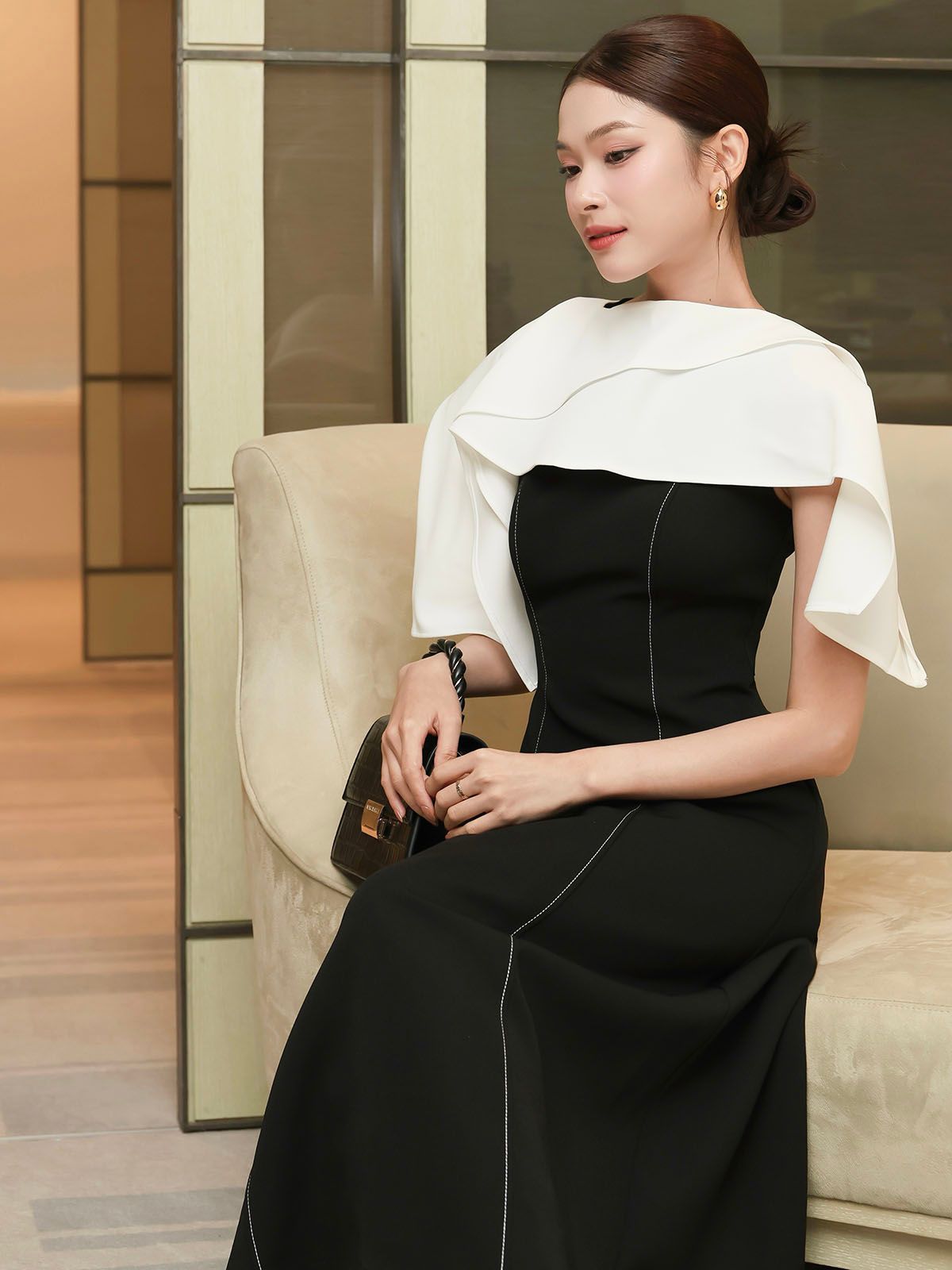 Đầm xoè tiệc dài cotton cổ thuyền D4331A
