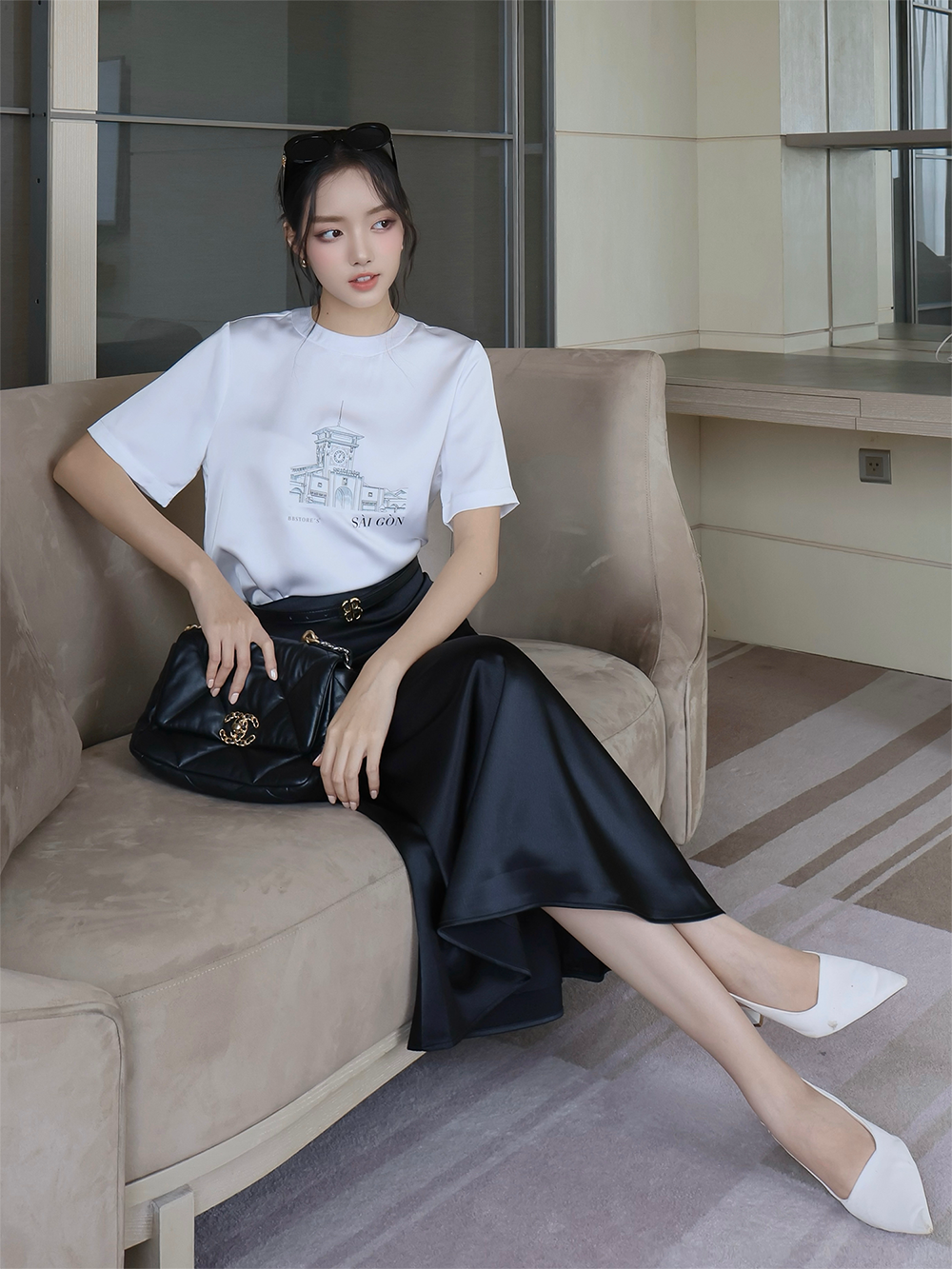 Áo in kiểu công sở cổ tròn - A4353T