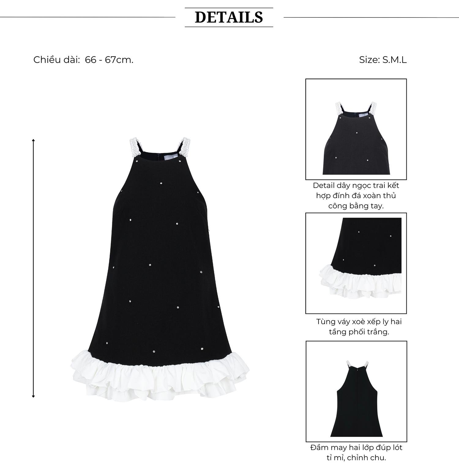 Đầm dự tiệc ngắn xoè A cổ yếm kết ngọc trai viền bèo trắng sang trọng chất cotton tuyết cao cấp-D4194A