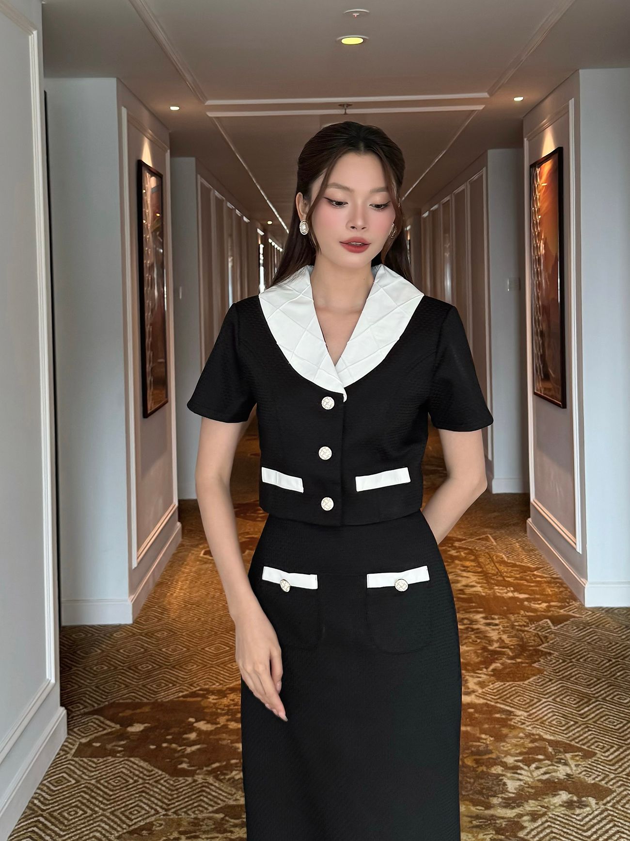 Set áo crop phối chân váy - K3377