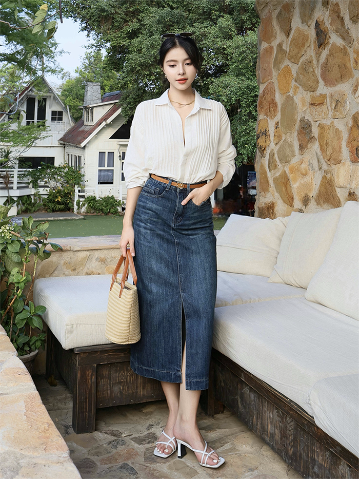 Áo sơ mi tay dài xếp ly - A3576