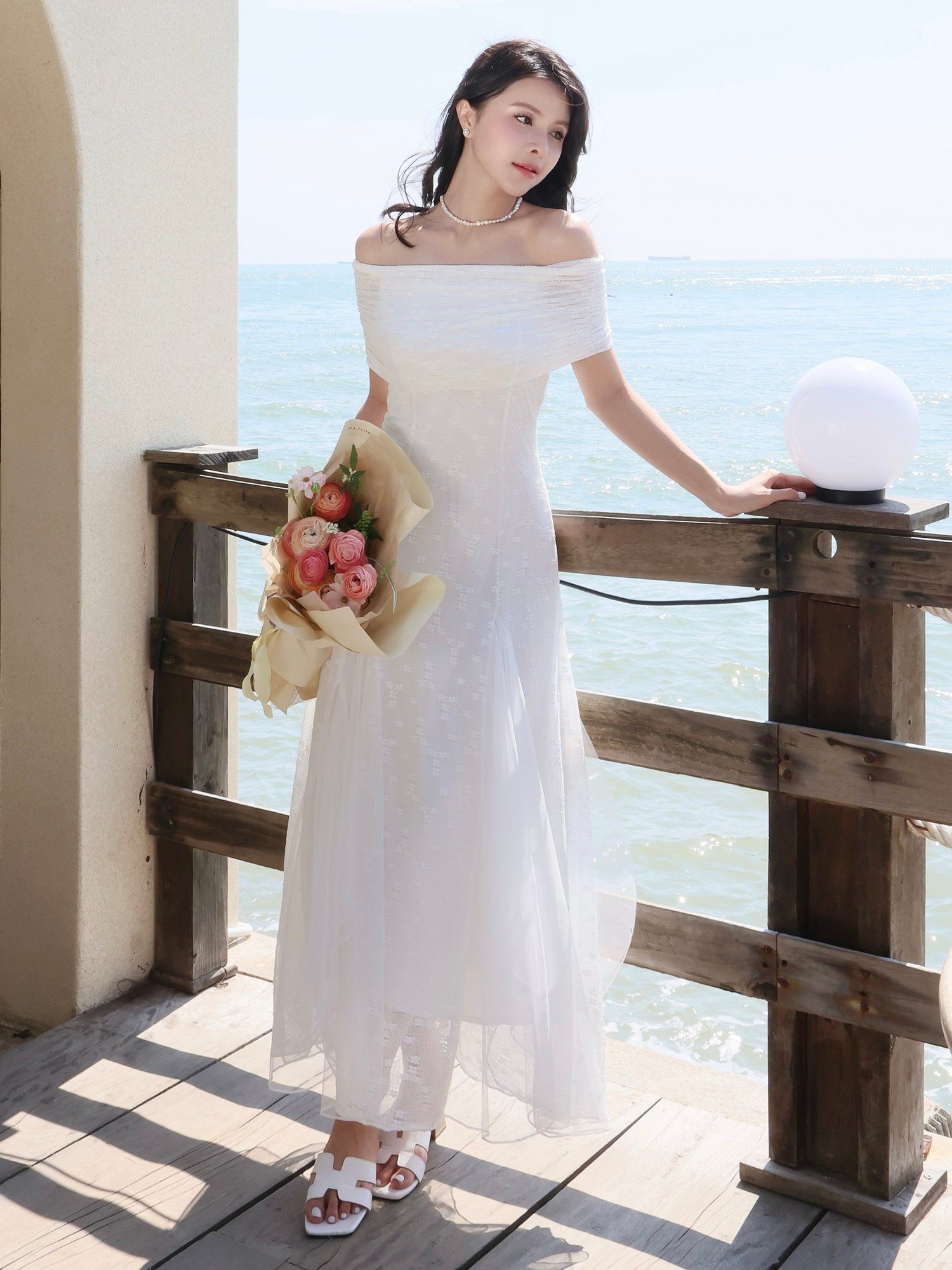 Đầm dự tiệc trễ vai form dài - D3446