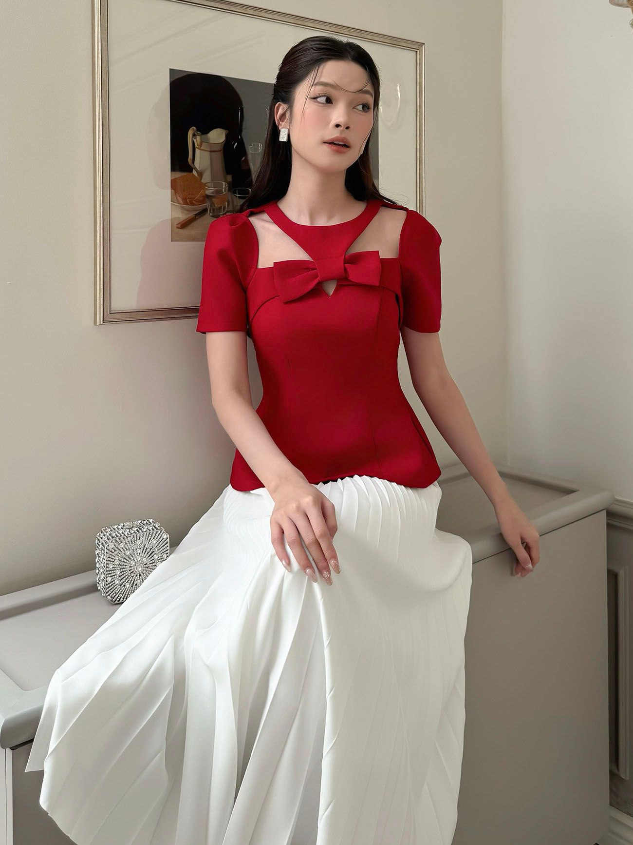 Áo kiểu peplum cut-out vai - A4063B
