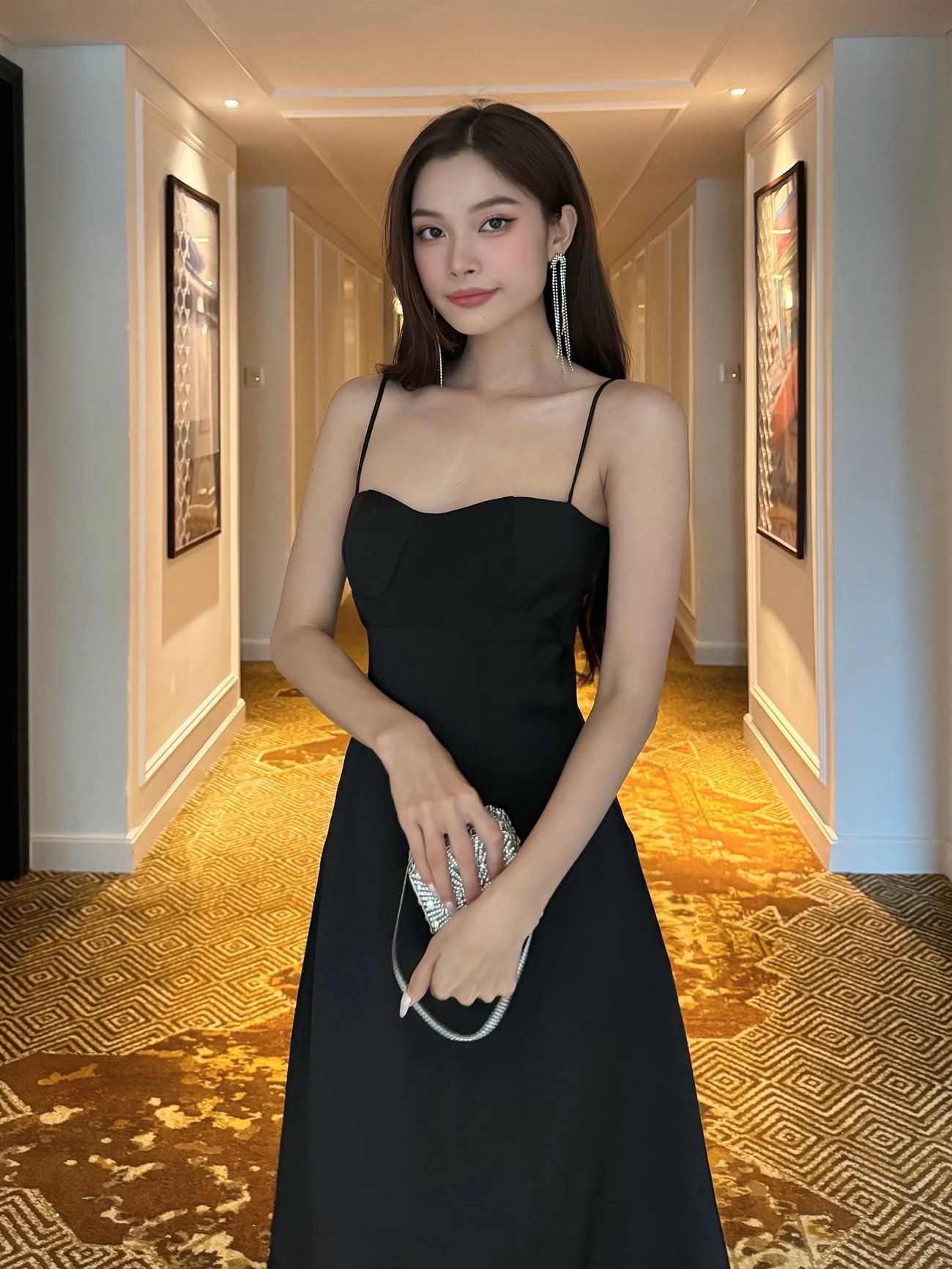 Đầm 2 dây chữ A xếp nhún nơ - D3645
