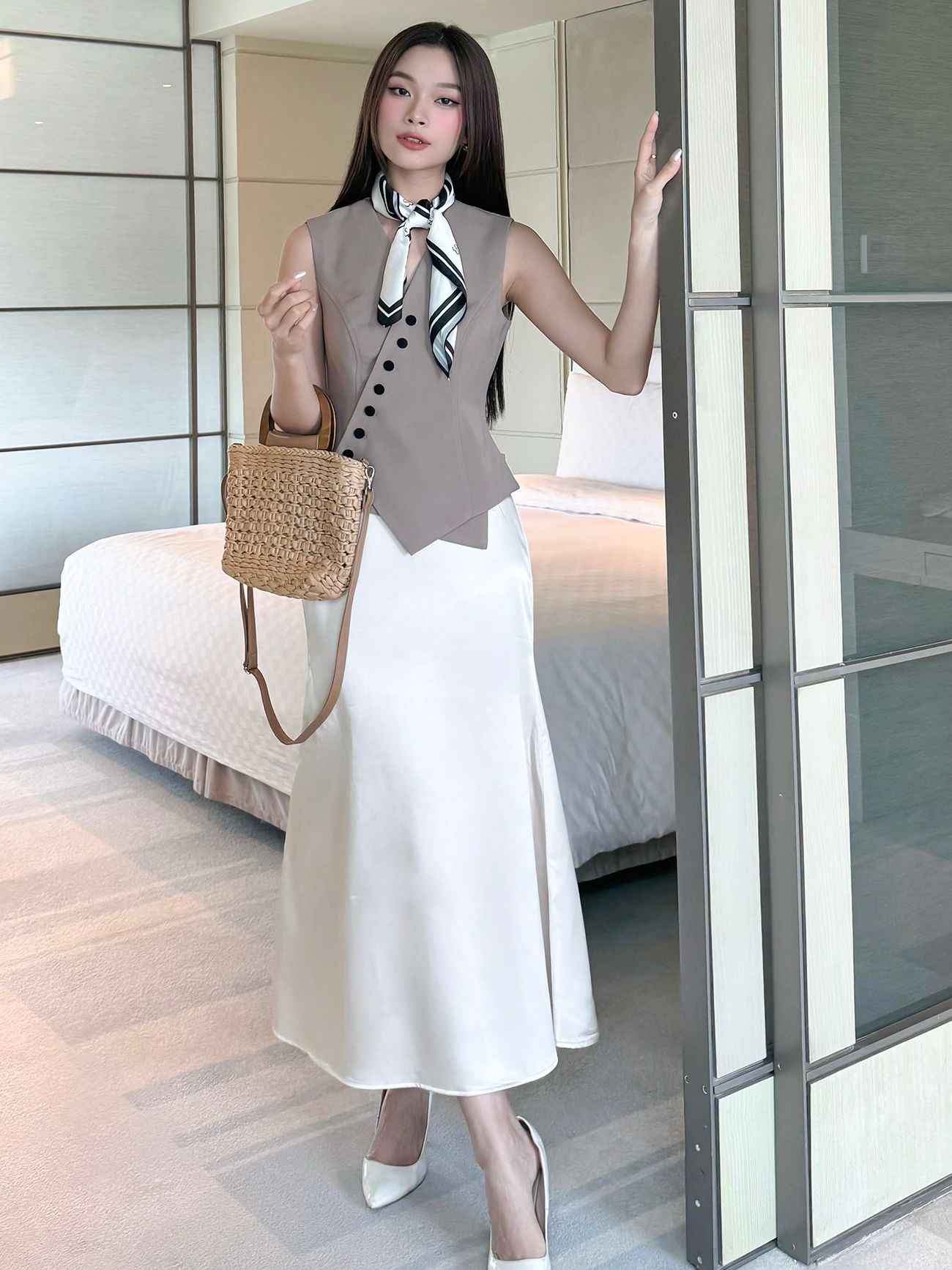 Chân váy lụa form dài - V3578