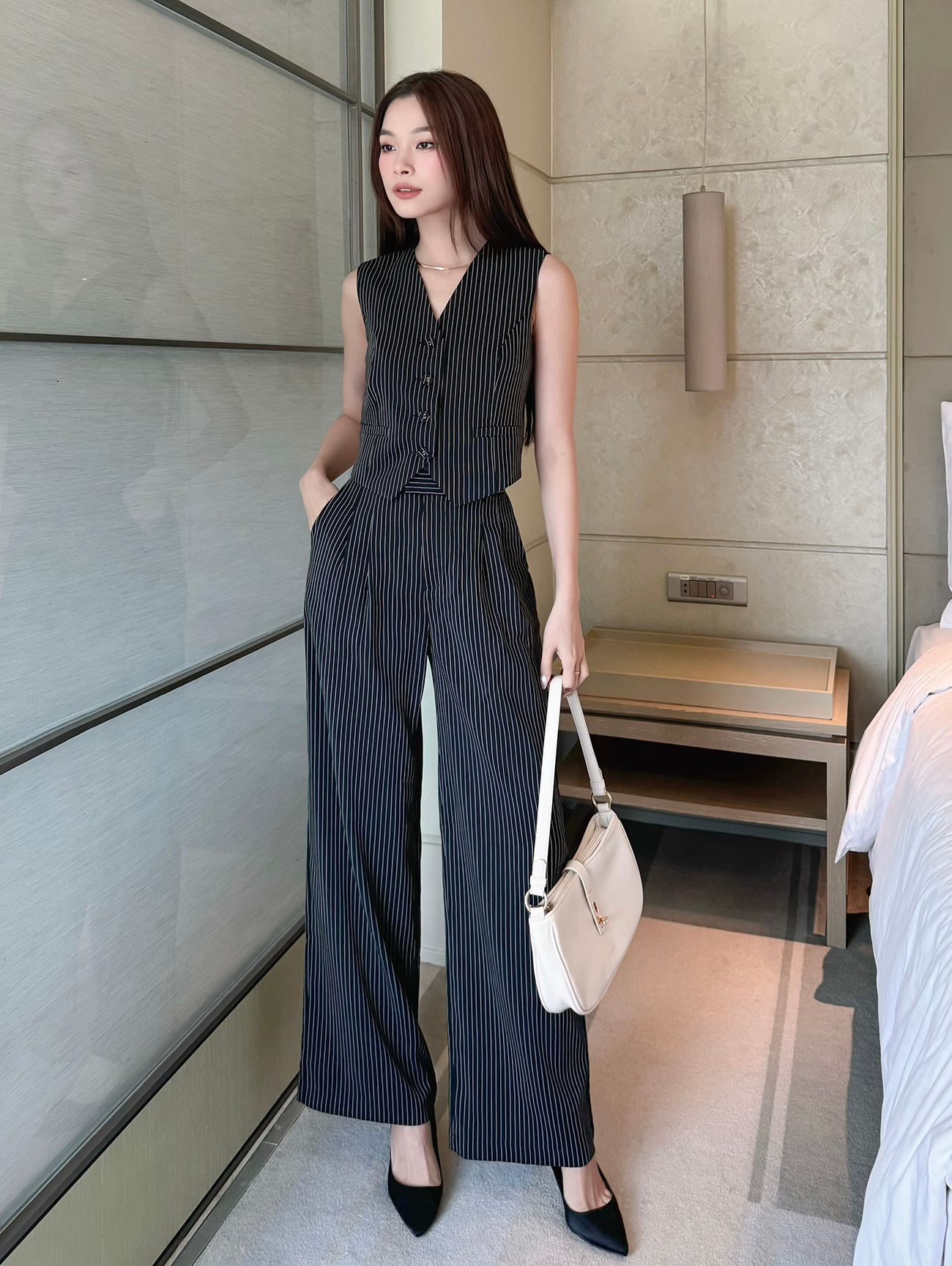 Quần suông sọc dáng dài -Q3759L