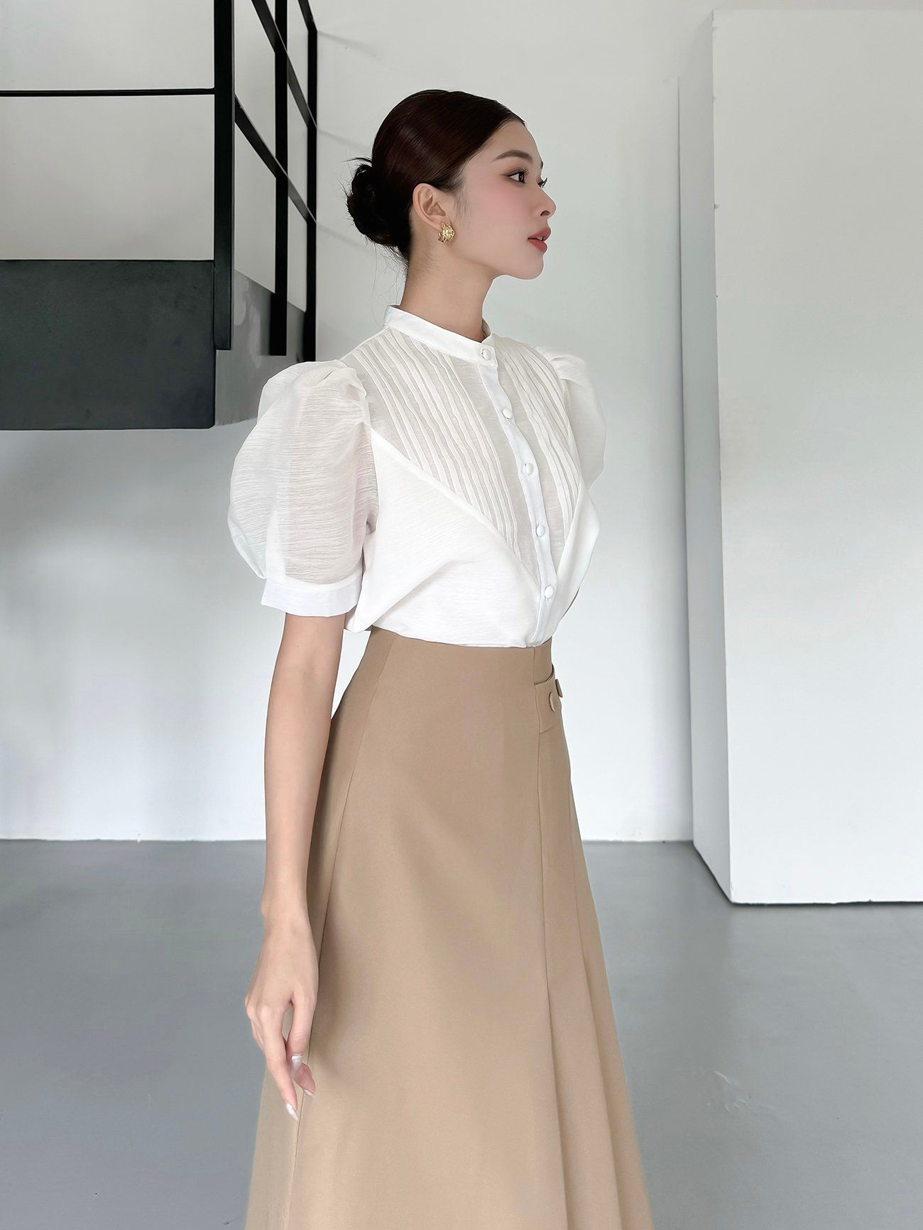 Áo sơ mi tay ngắn xếp phồng - A3753T