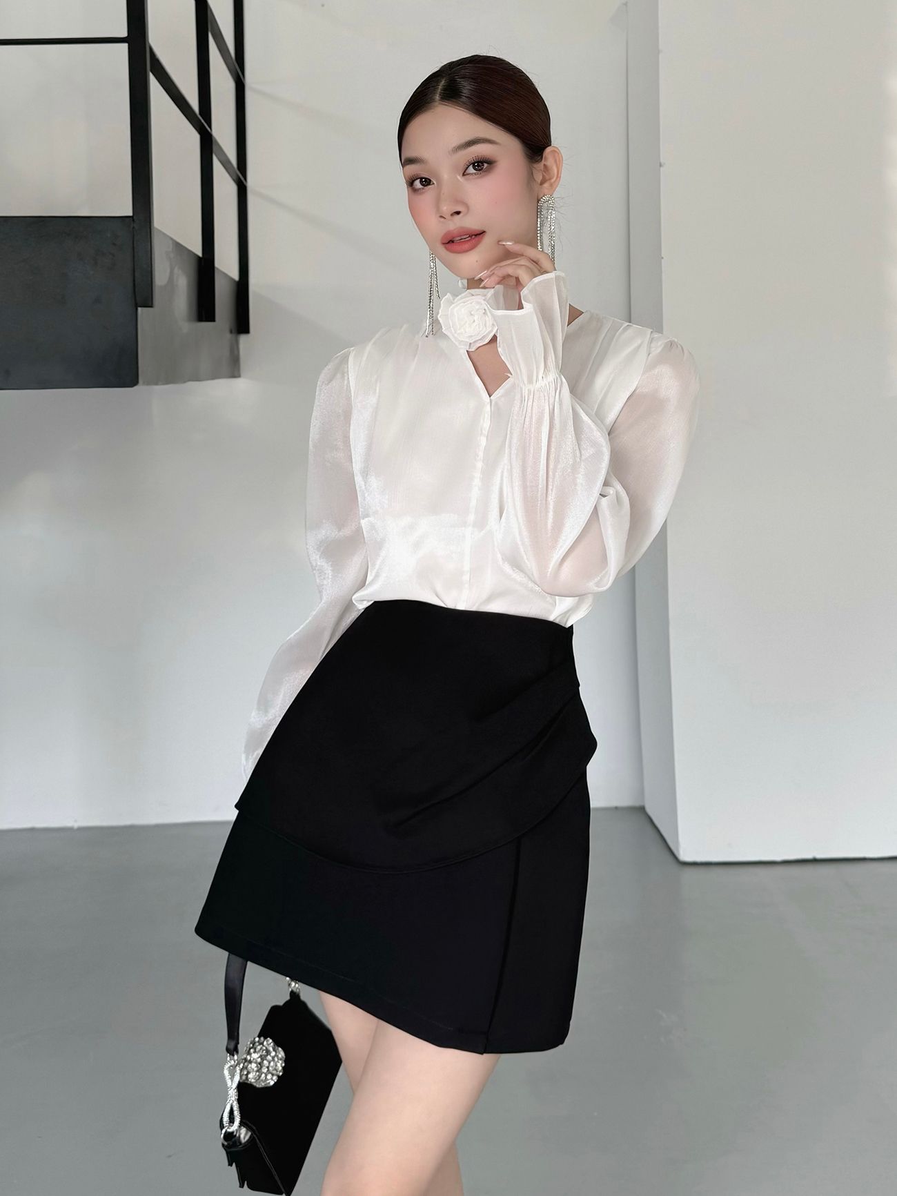 Set áo kiểu phối chân váy ngắn - K3700