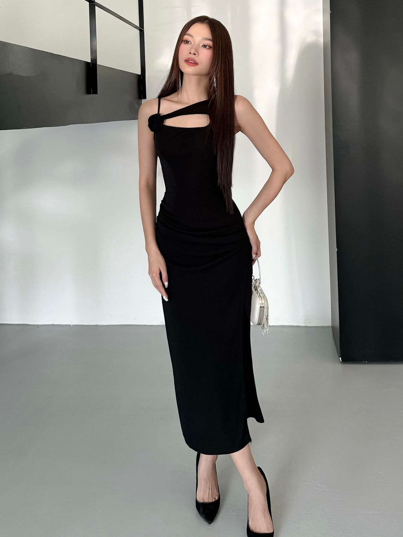 Đầm body dài dự tiệc kết hoa vải - D3597