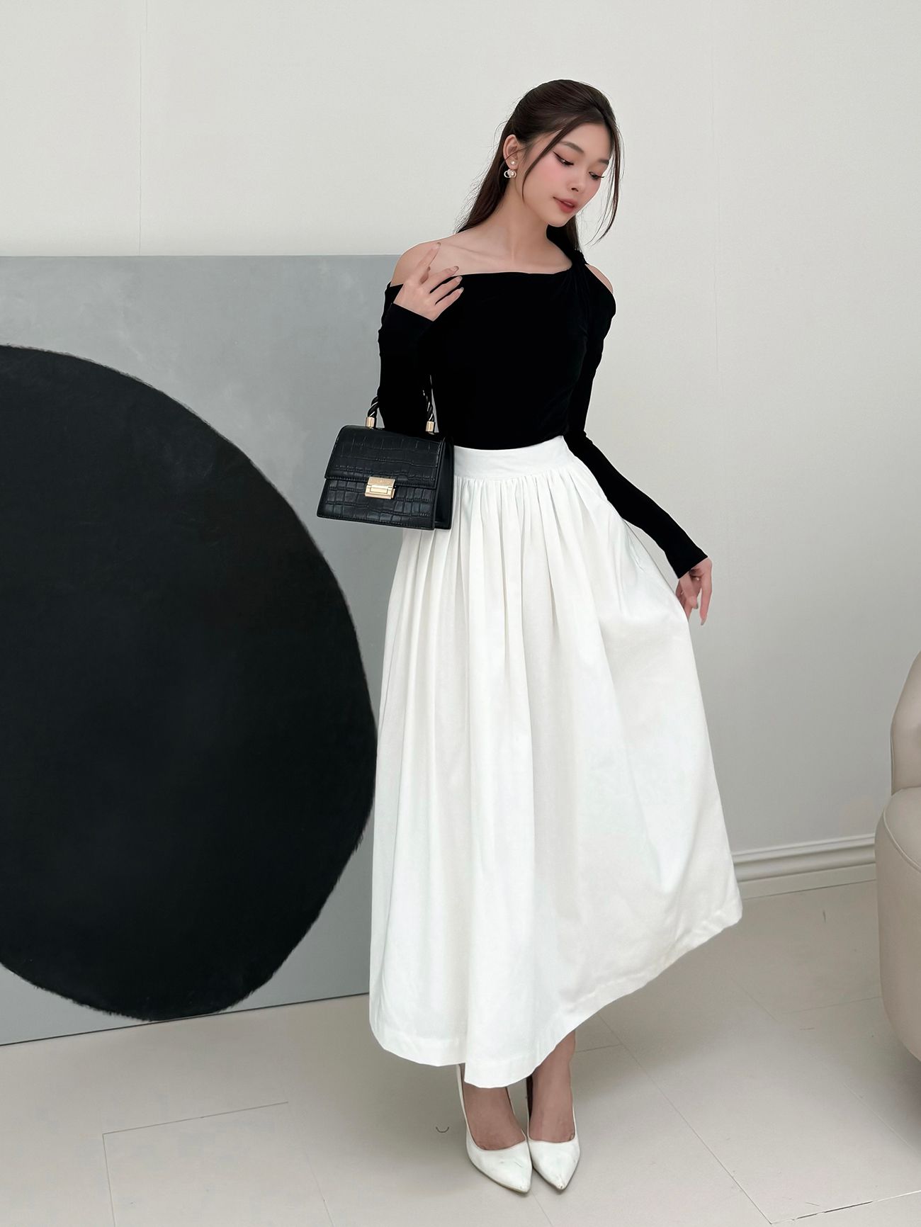 Chân váy dài xếp ly xòe rũ - V3323