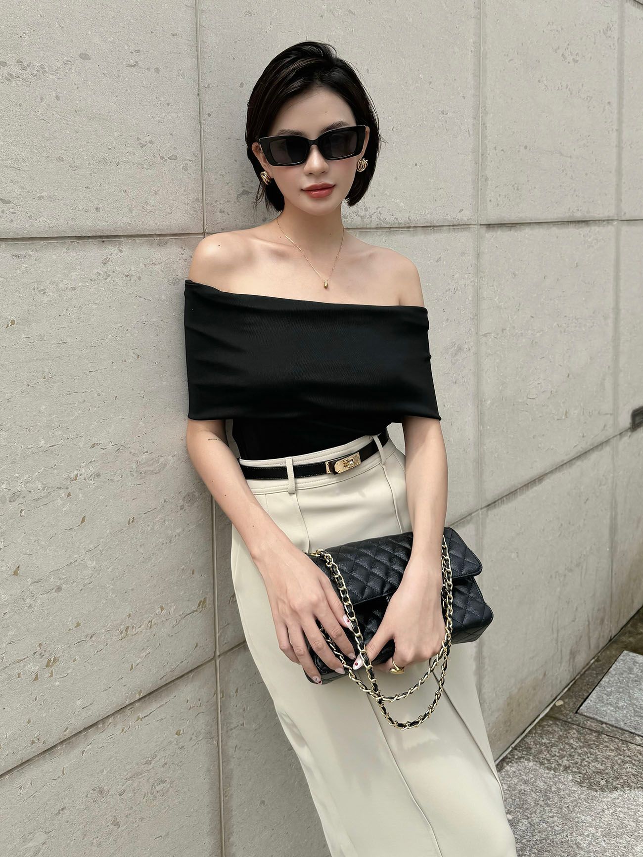 Áo thun body trễ vai bảng to - A4078H