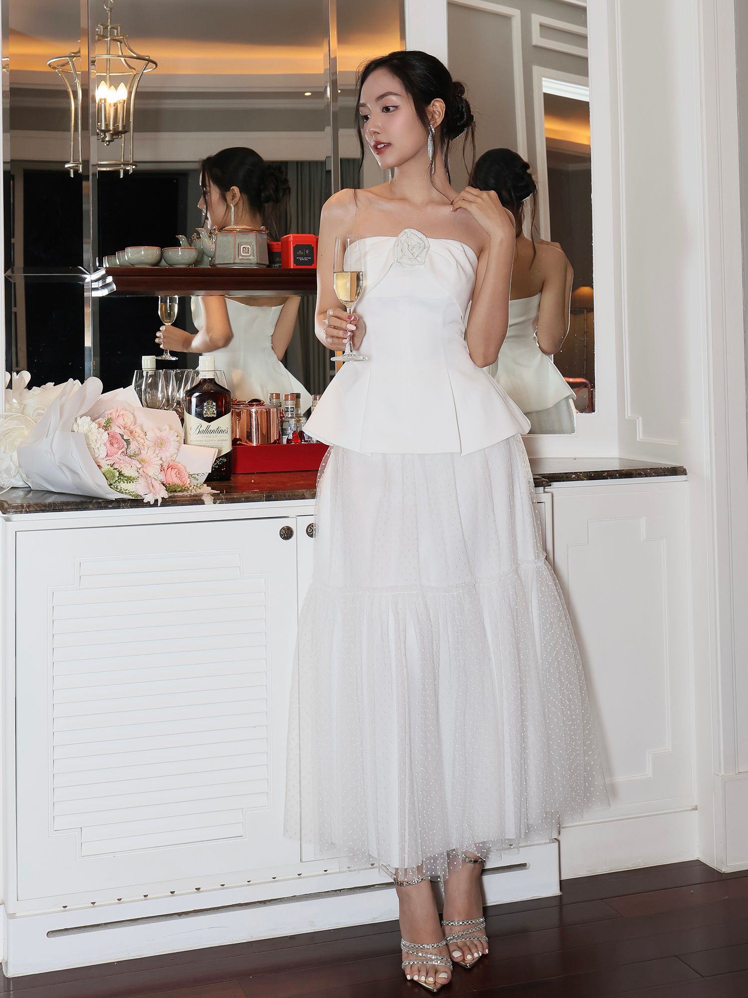 Áo kiểu peplum kết hoa vải - A4254A