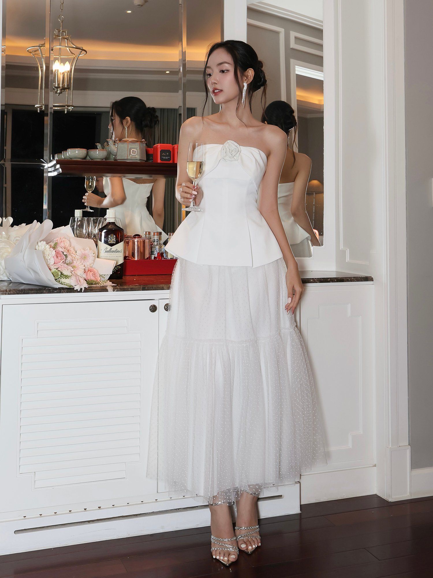 Áo kiểu peplum kết hoa vải - A4254A