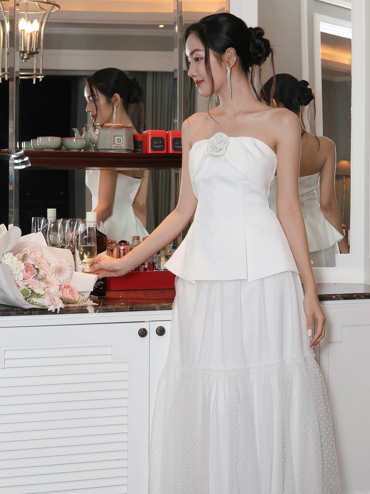 Áo kiểu peplum kết hoa vải - A4254A