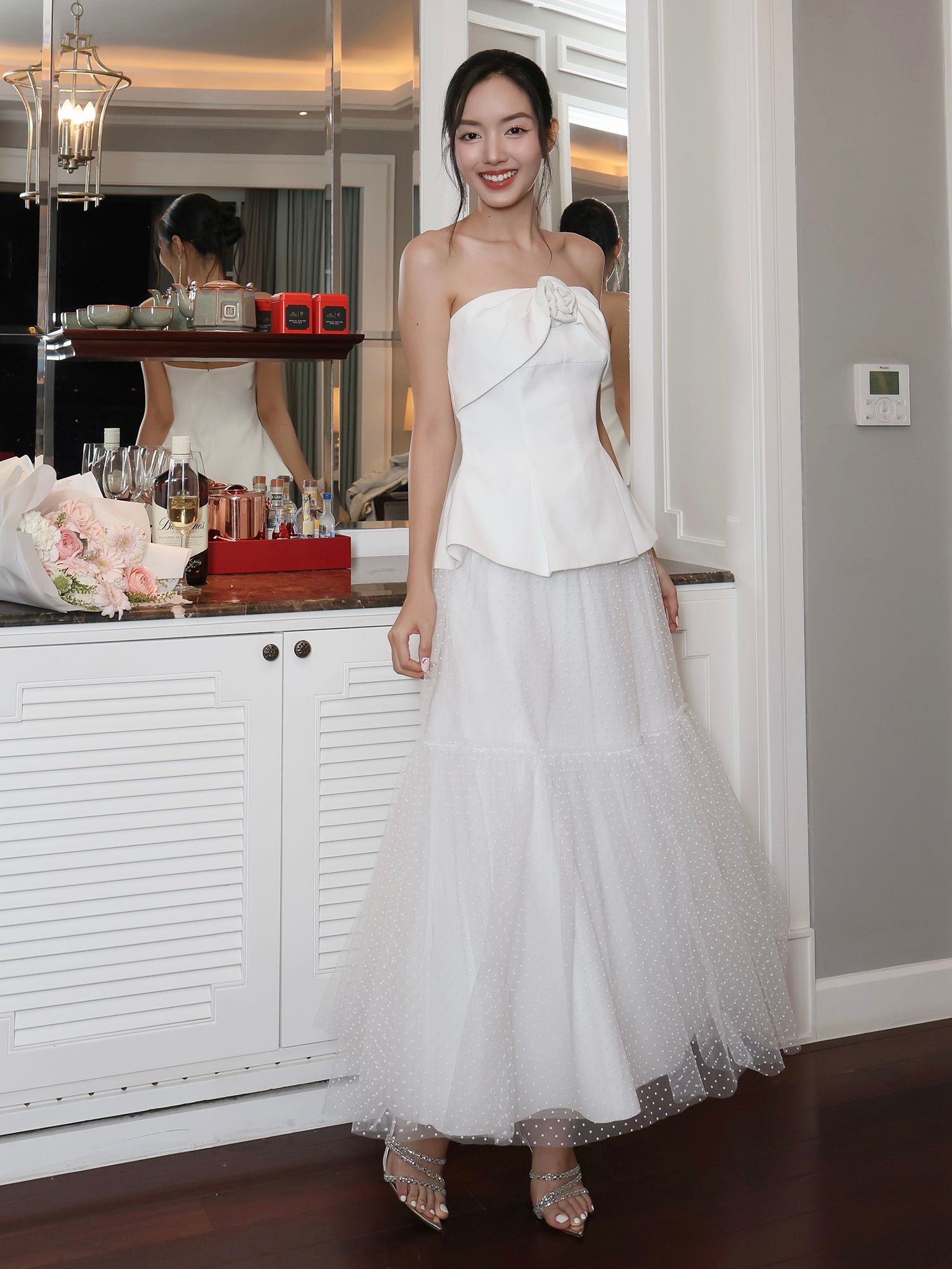 Áo kiểu peplum kết hoa vải - A4254A