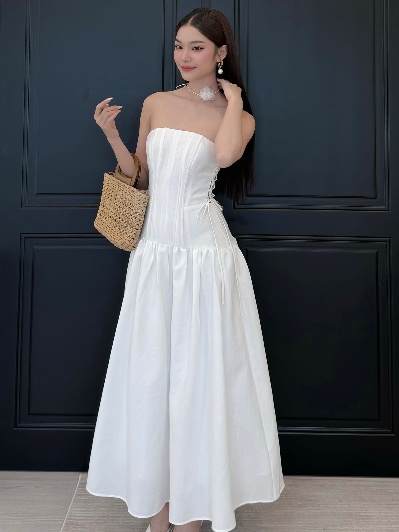 Đầm maxi xòe cúp ngực đan dây - D3726A
