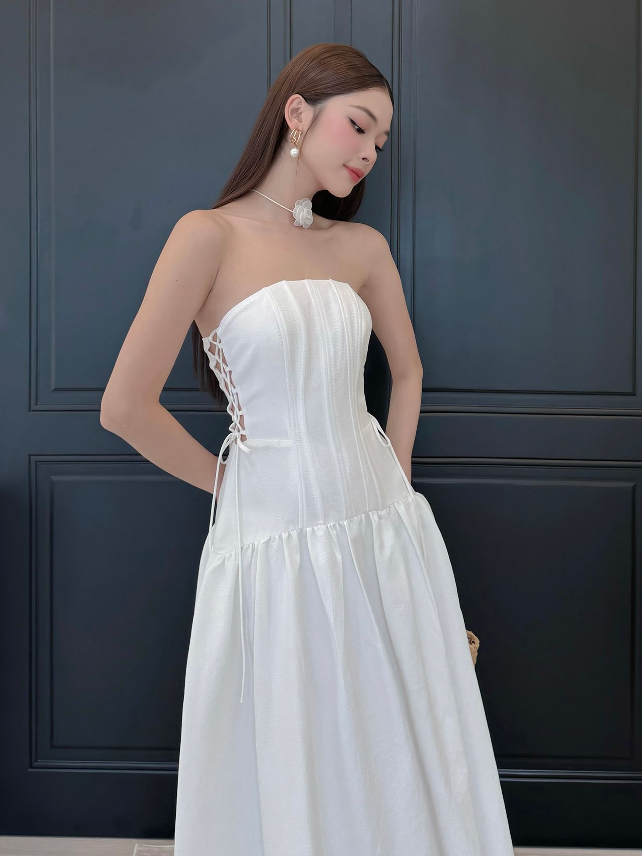 Đầm maxi xòe cúp ngực đan dây - D3726A