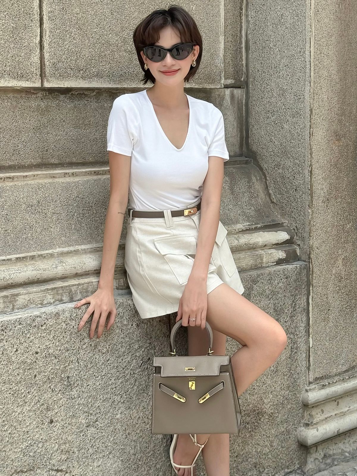 Áo thun tay ngắn cổ tim - A3698
