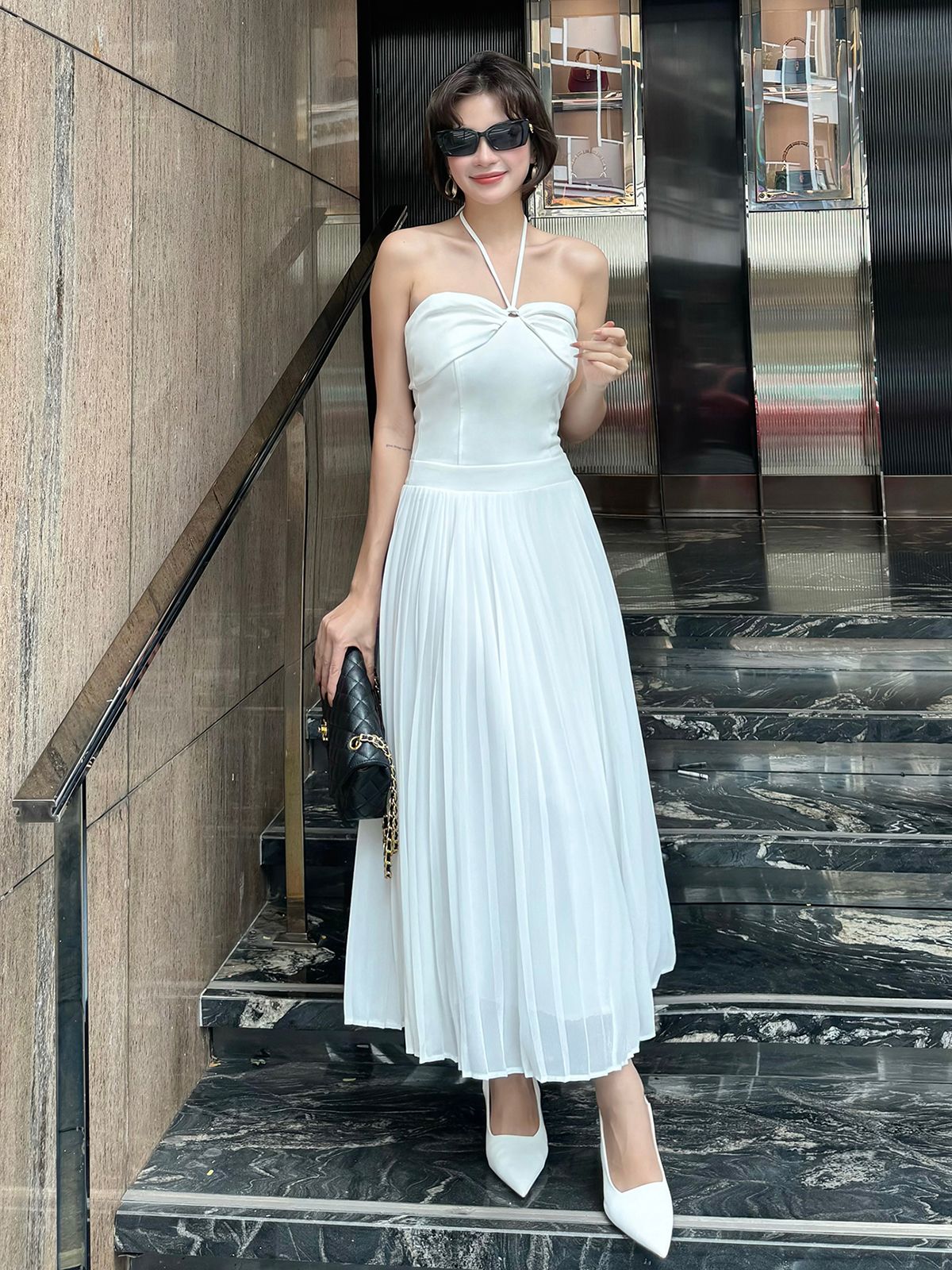 Đầm cúp ngực phối dây cổ yếm - D3806Q