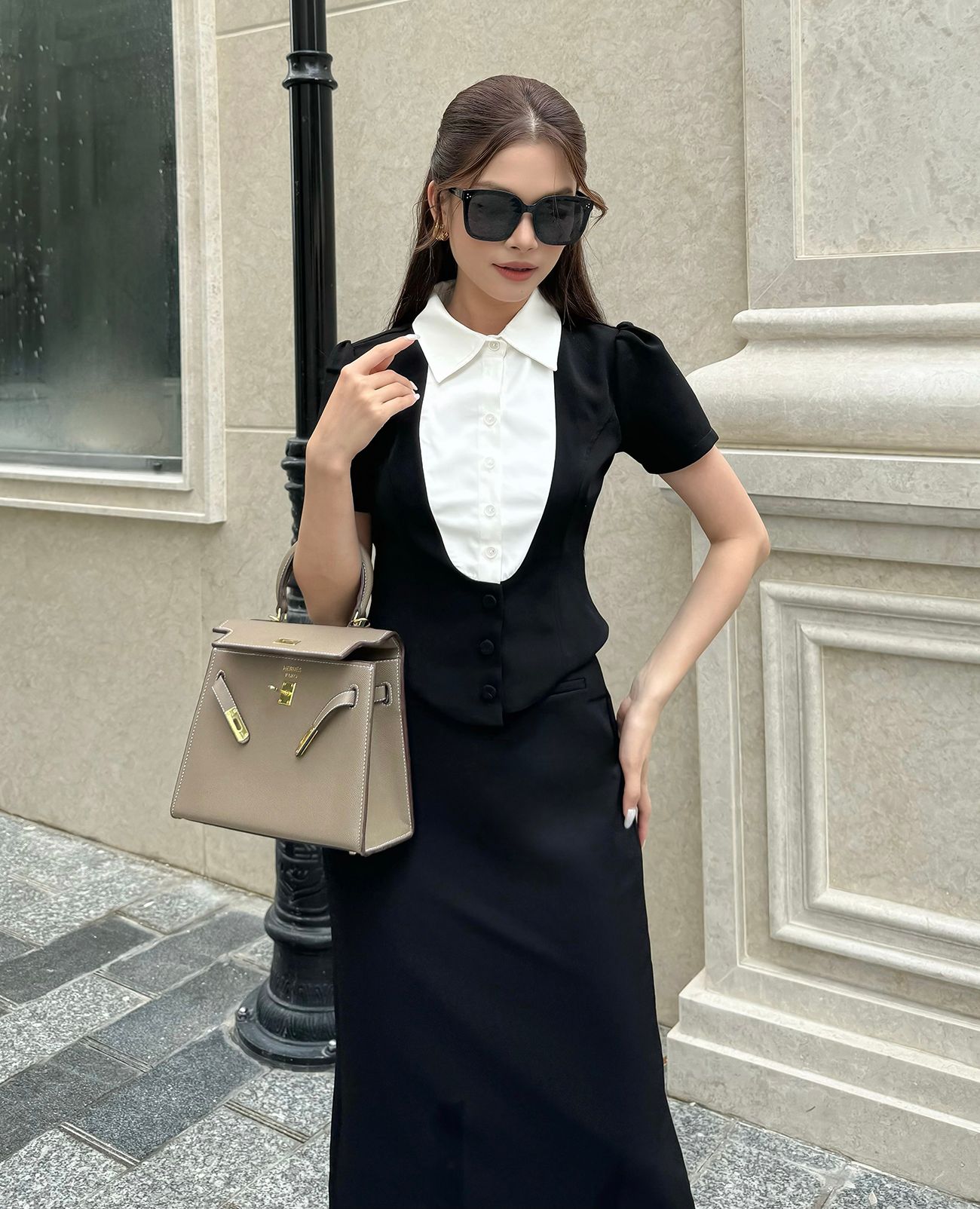 Áo sơ mi công sở phối cổ trắng - A3622