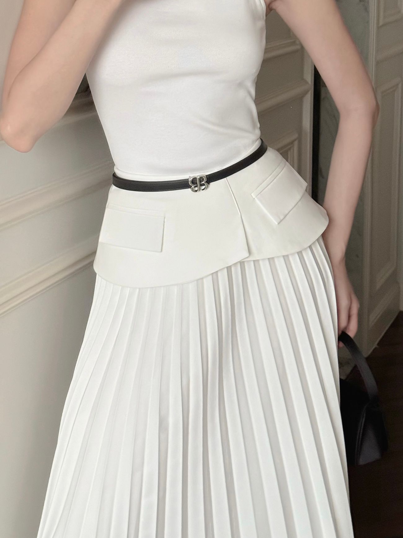 Chân váy dài xếp ly form peplum - V3997H